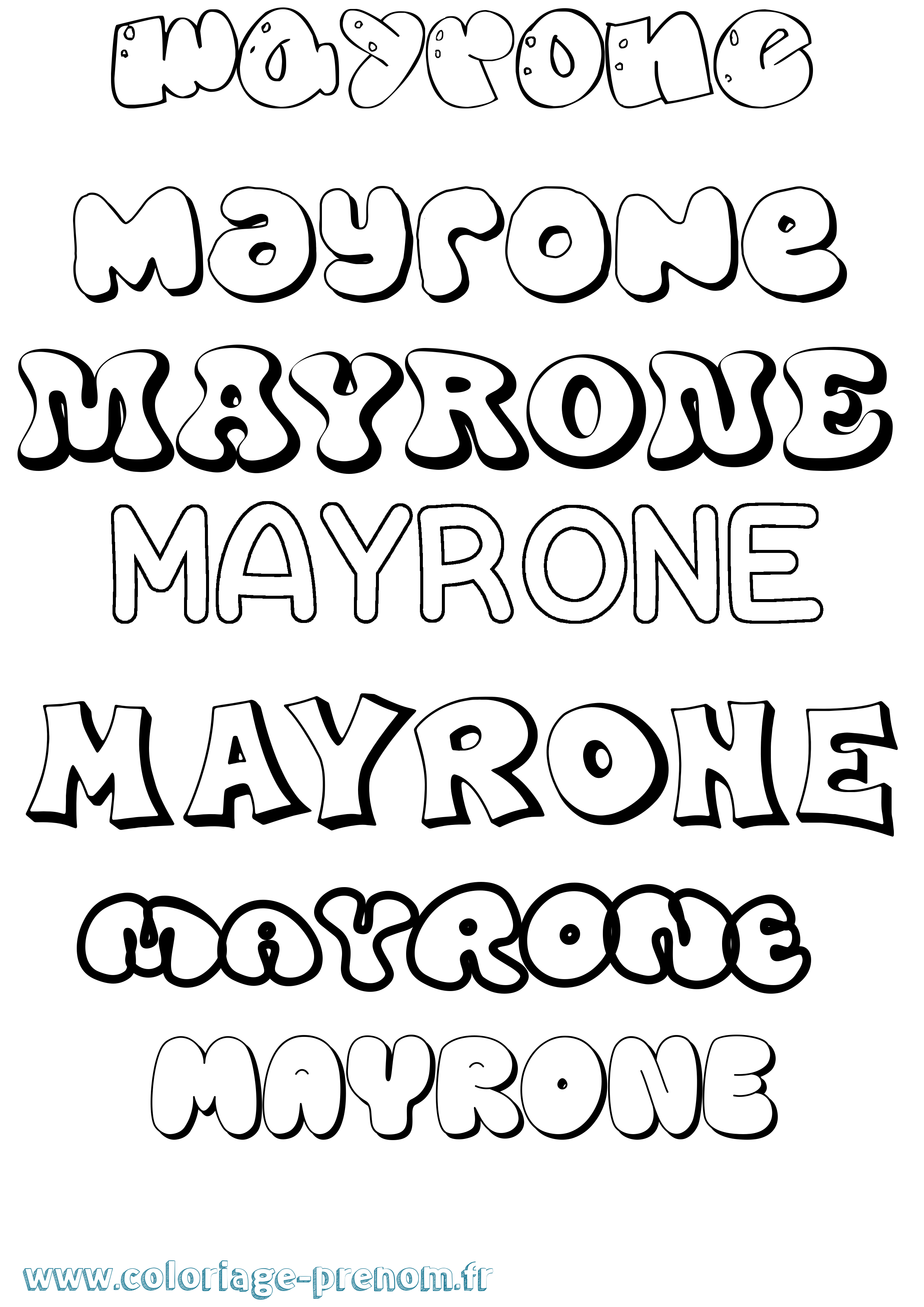 Coloriage prénom Mayrone Bubble