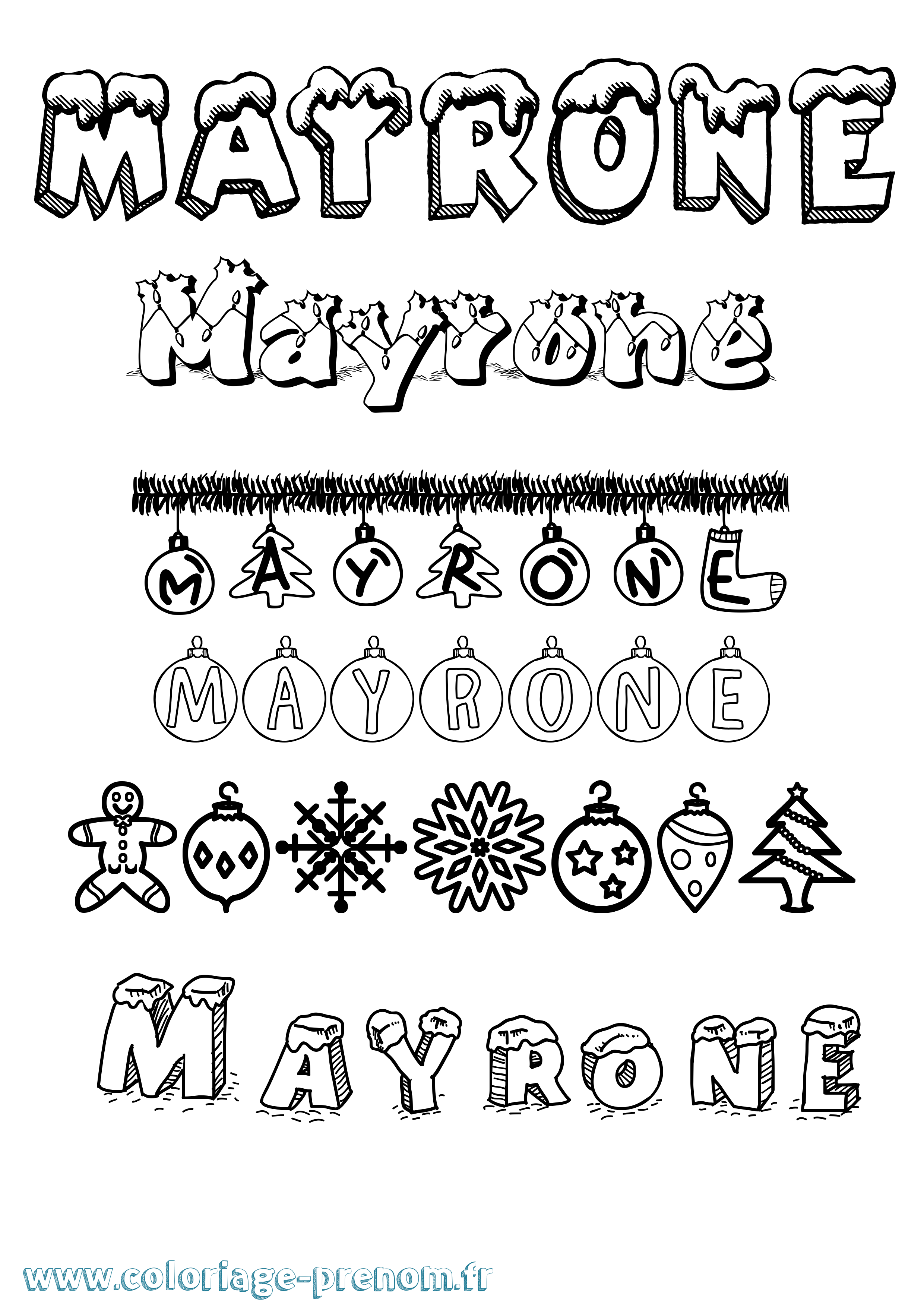 Coloriage prénom Mayrone Noël