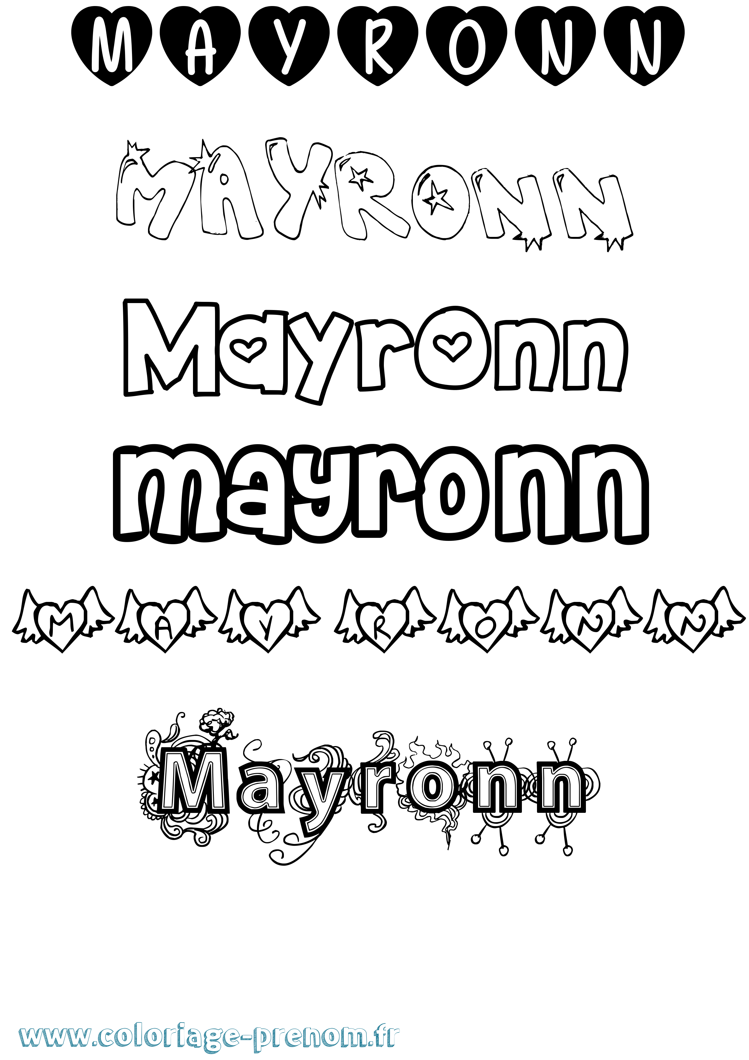 Coloriage prénom Mayronn Girly