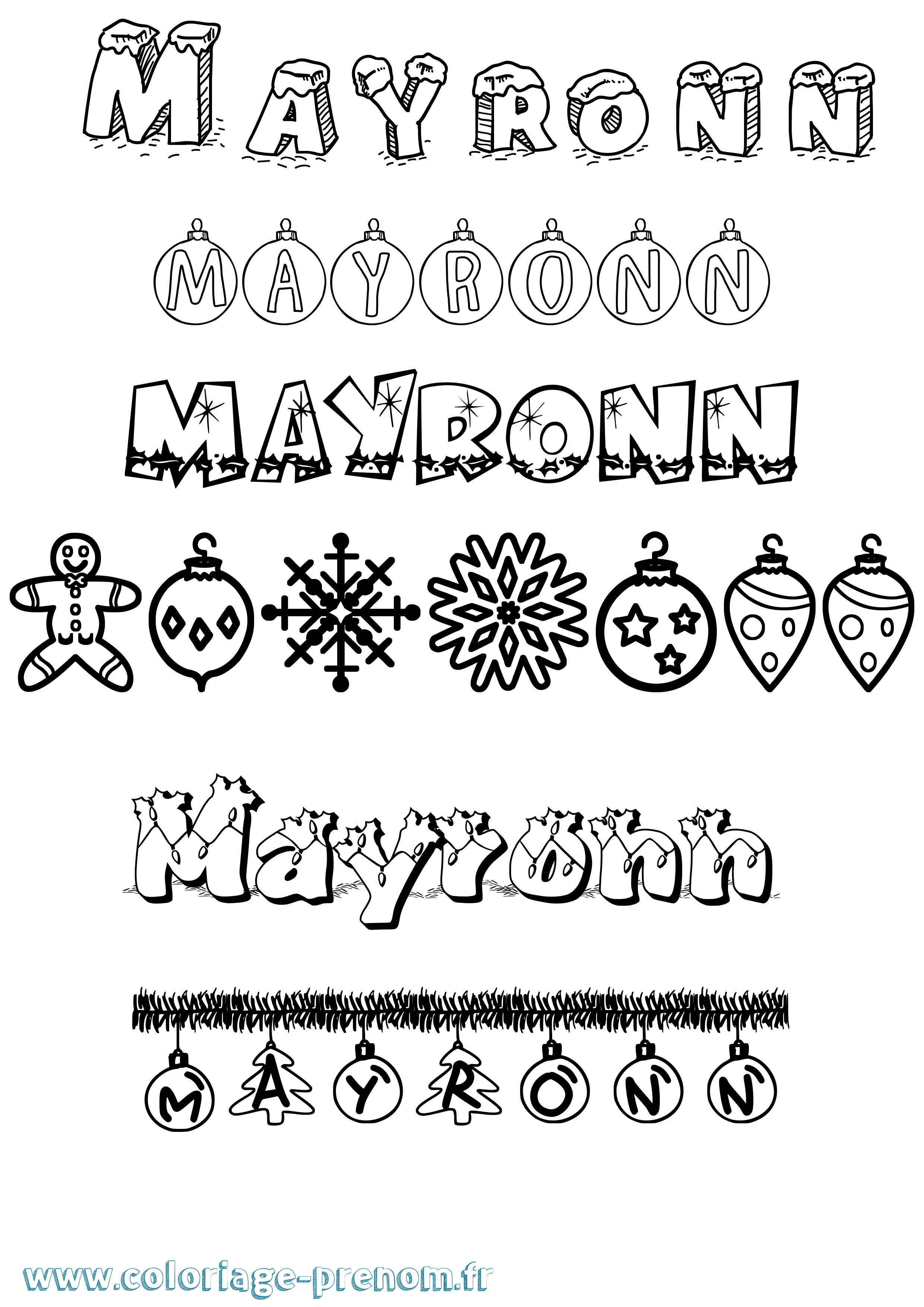 Coloriage prénom Mayronn Noël