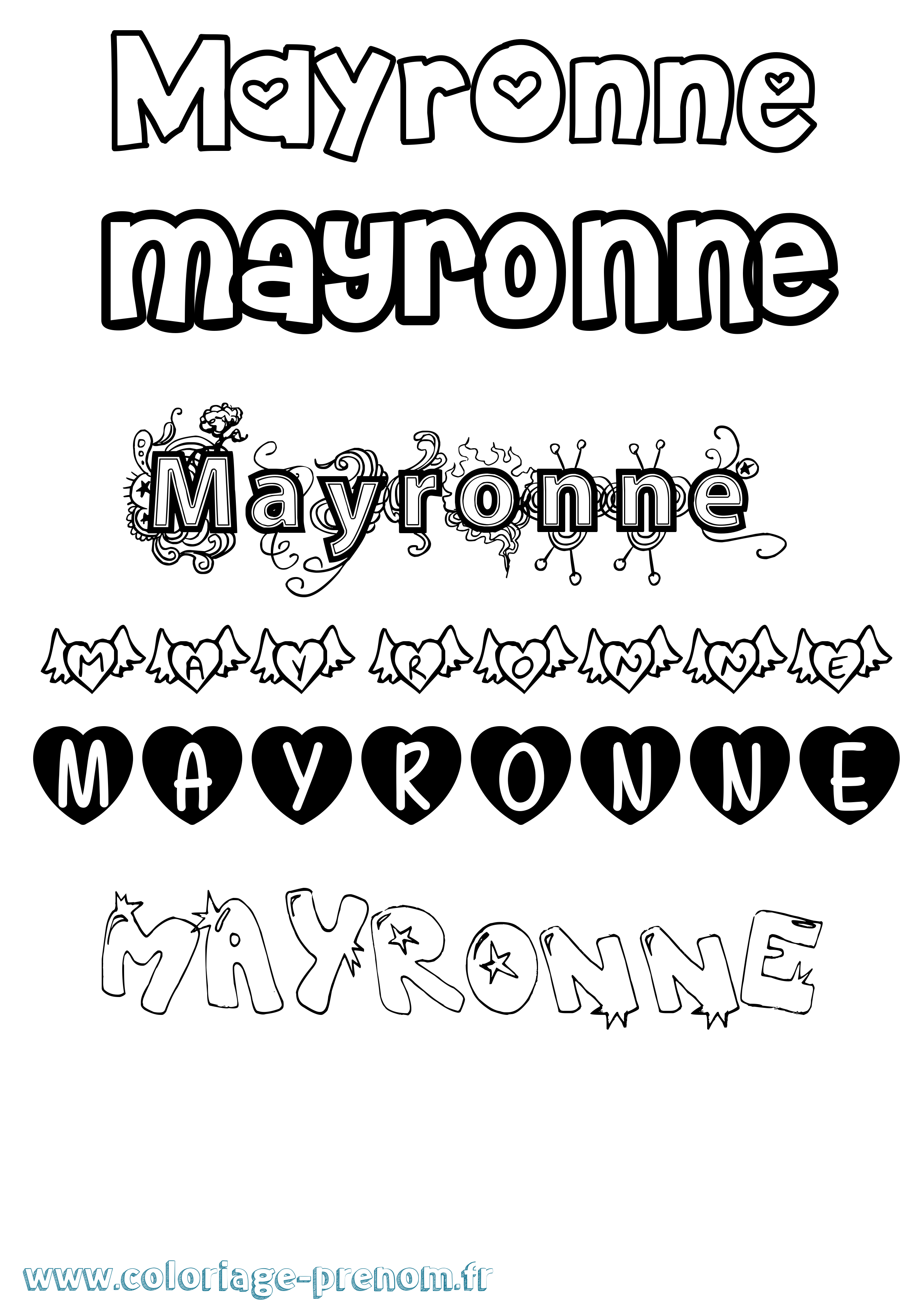 Coloriage prénom Mayronne Girly