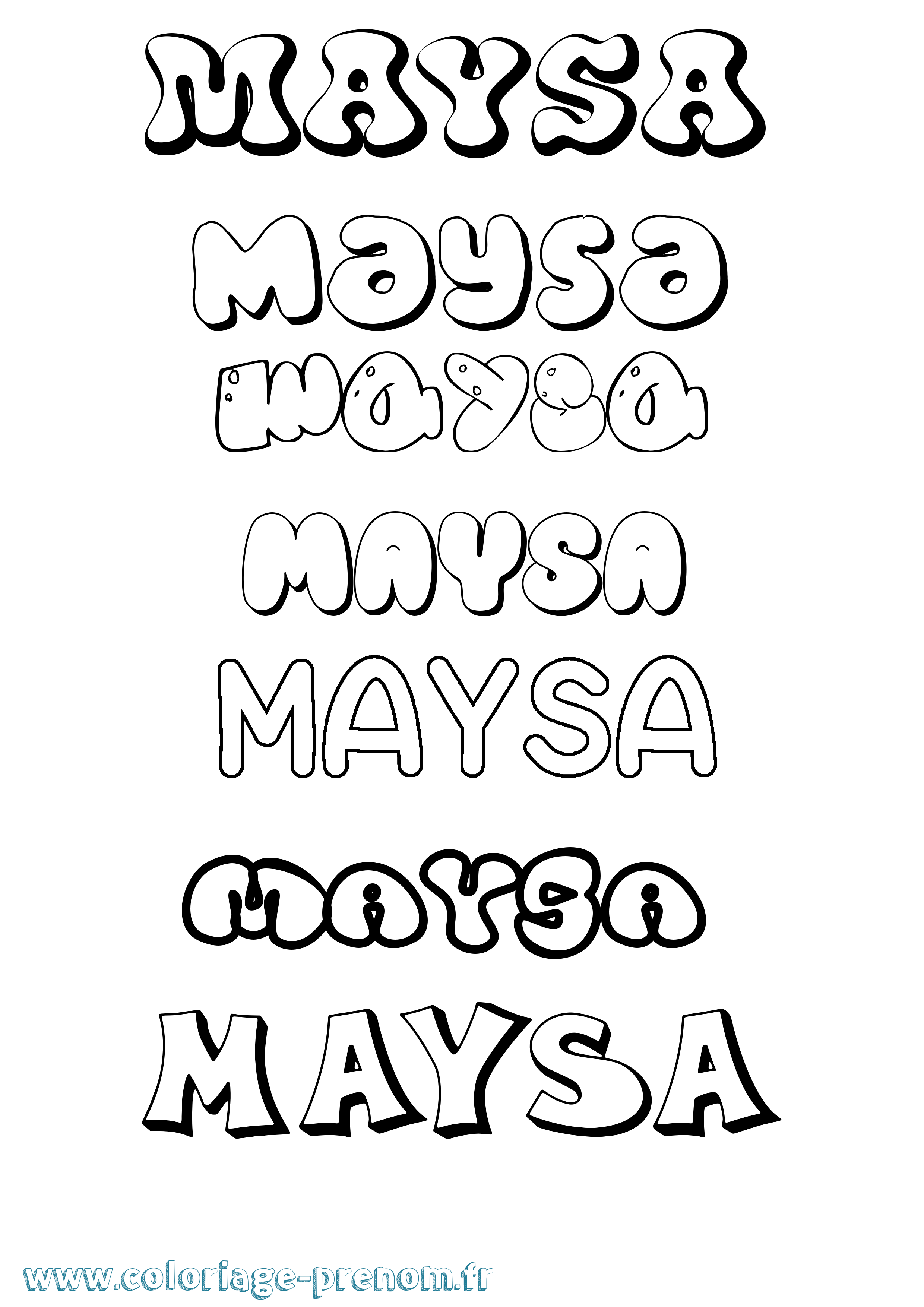 Coloriage prénom Maysa Bubble