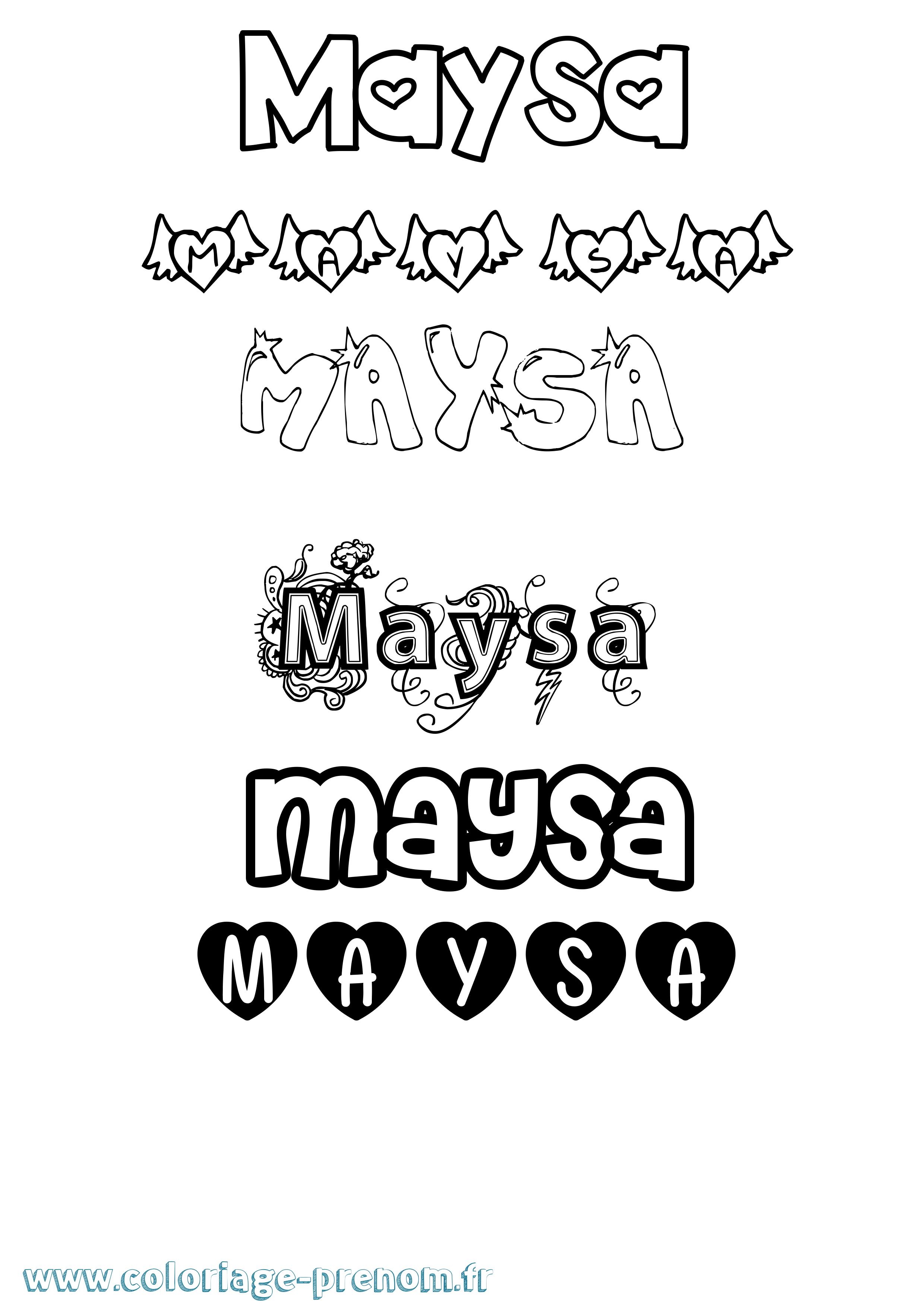 Coloriage prénom Maysa Girly