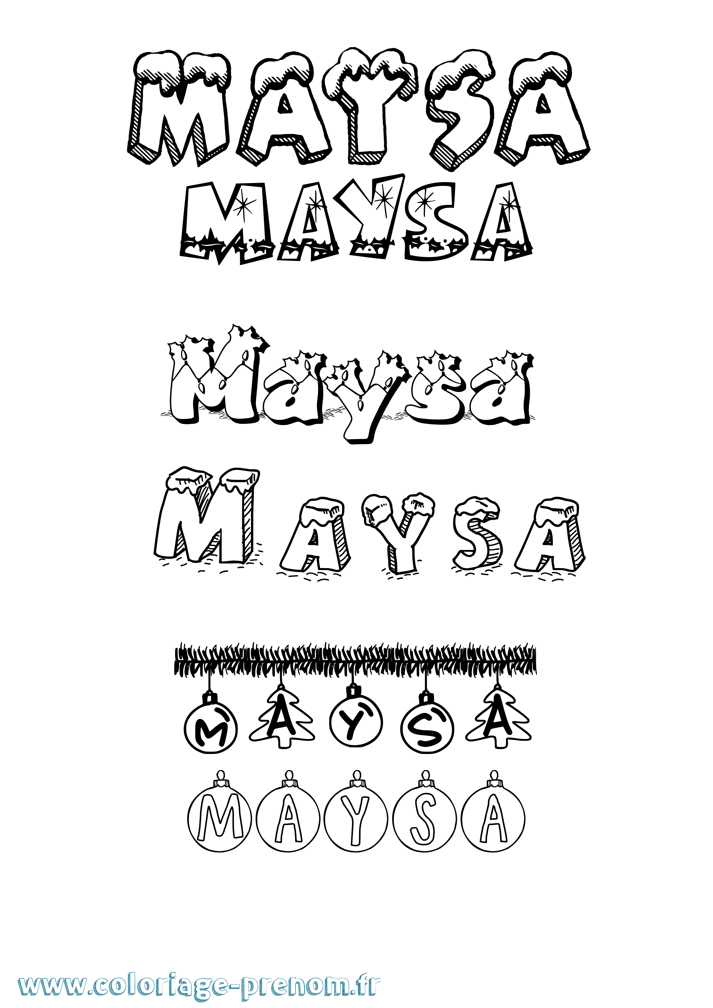 Coloriage prénom Maysa Noël