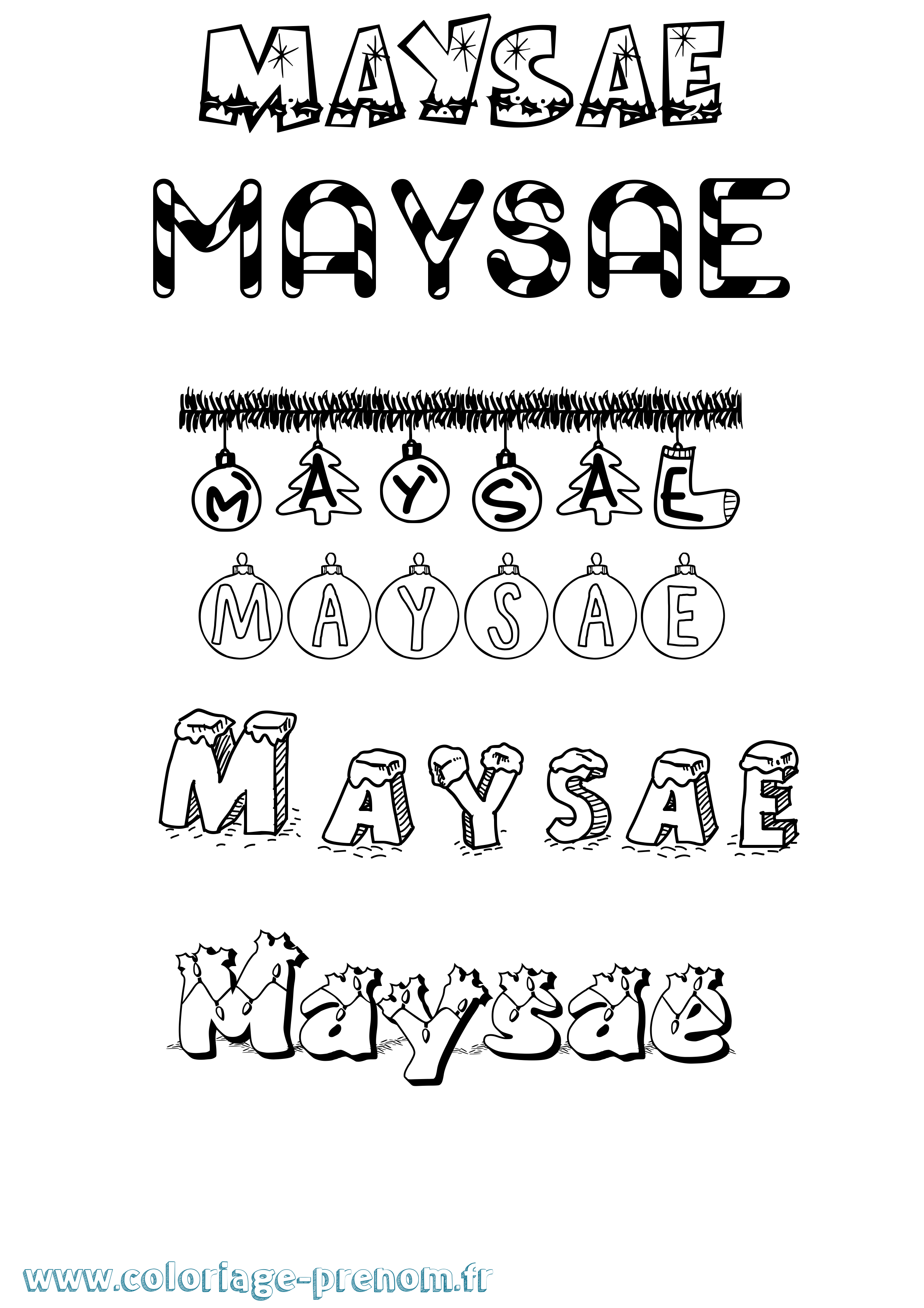 Coloriage prénom Maysae Noël