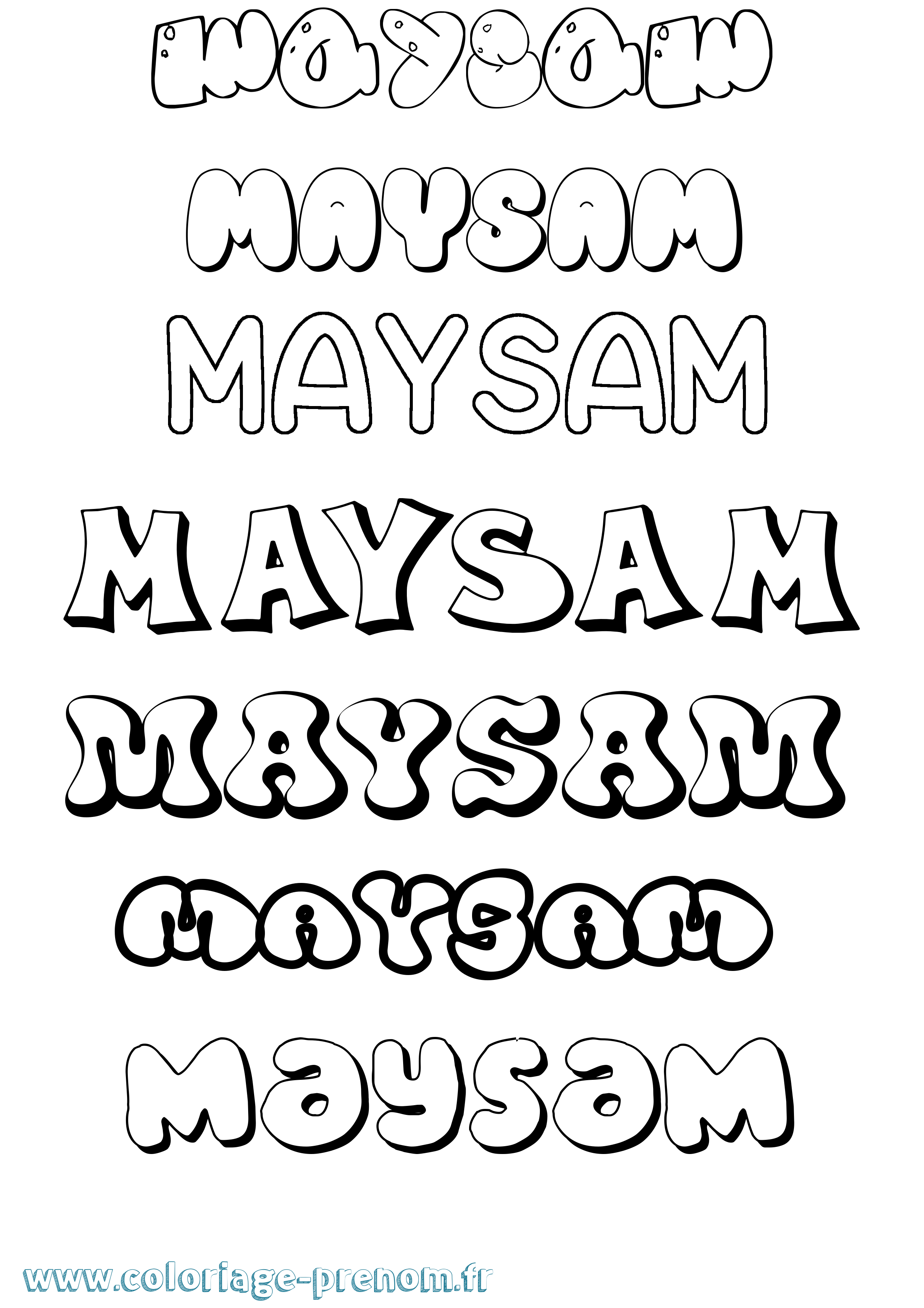 Coloriage prénom Maysam Bubble