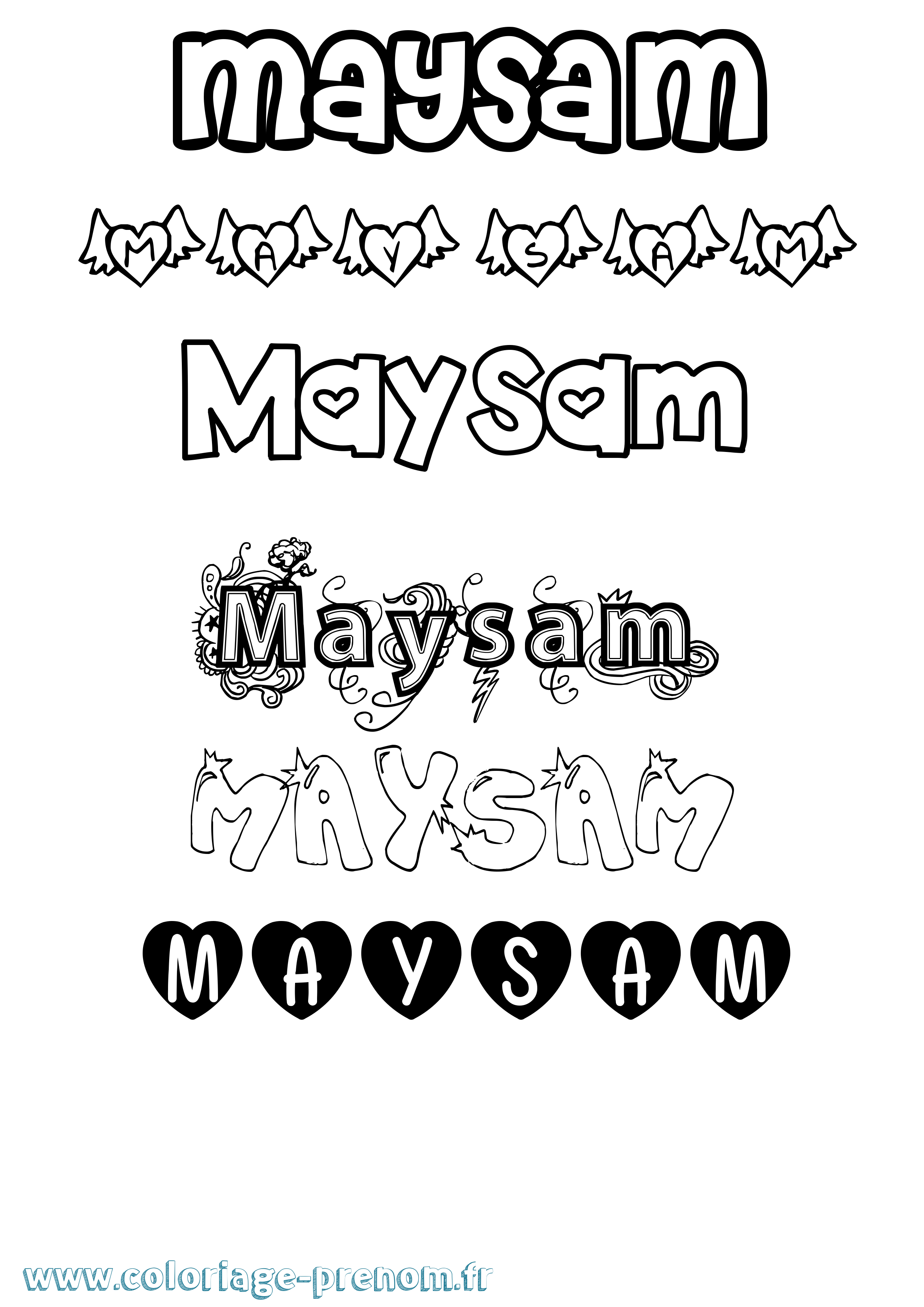 Coloriage prénom Maysam Girly