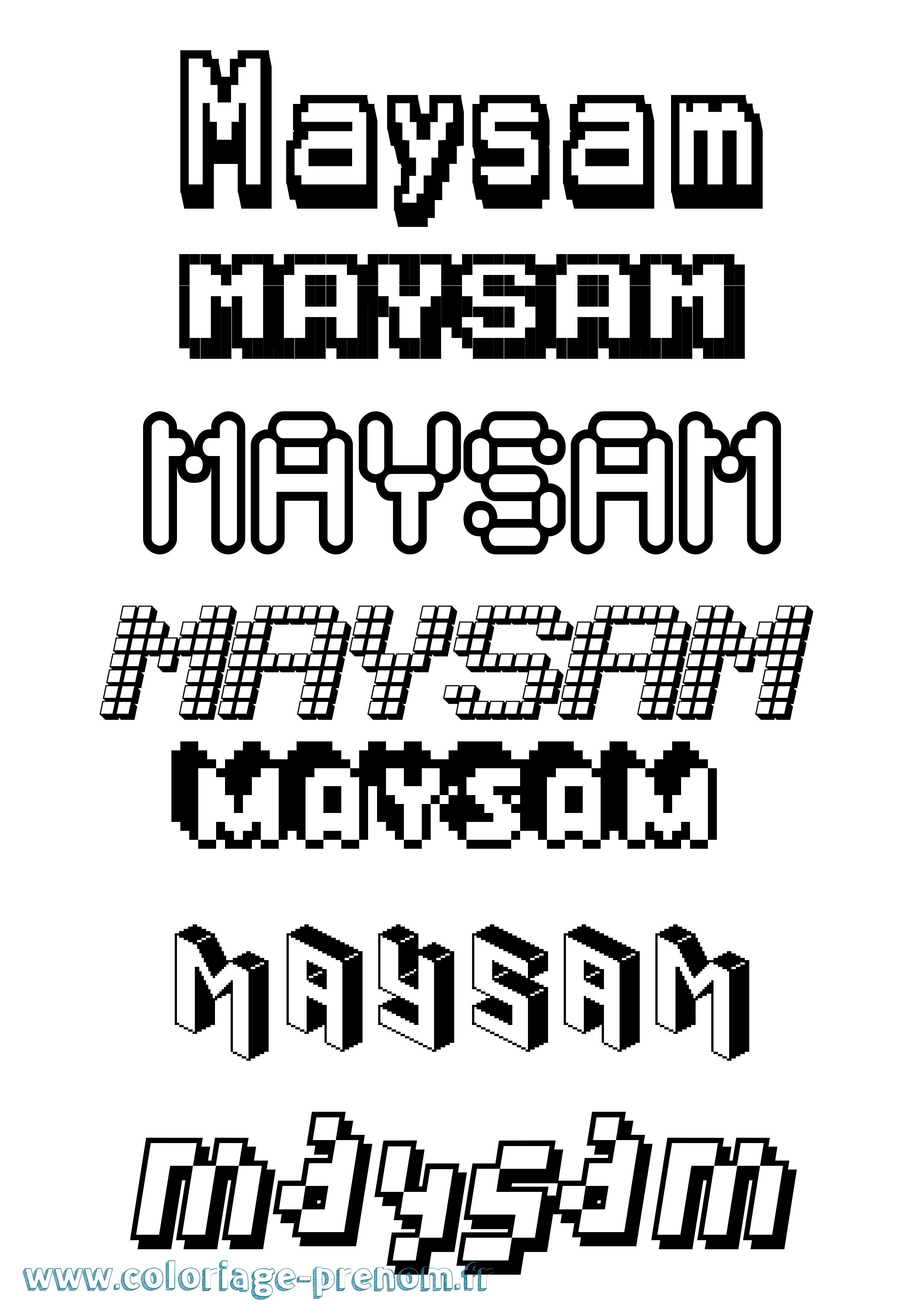 Coloriage prénom Maysam Pixel