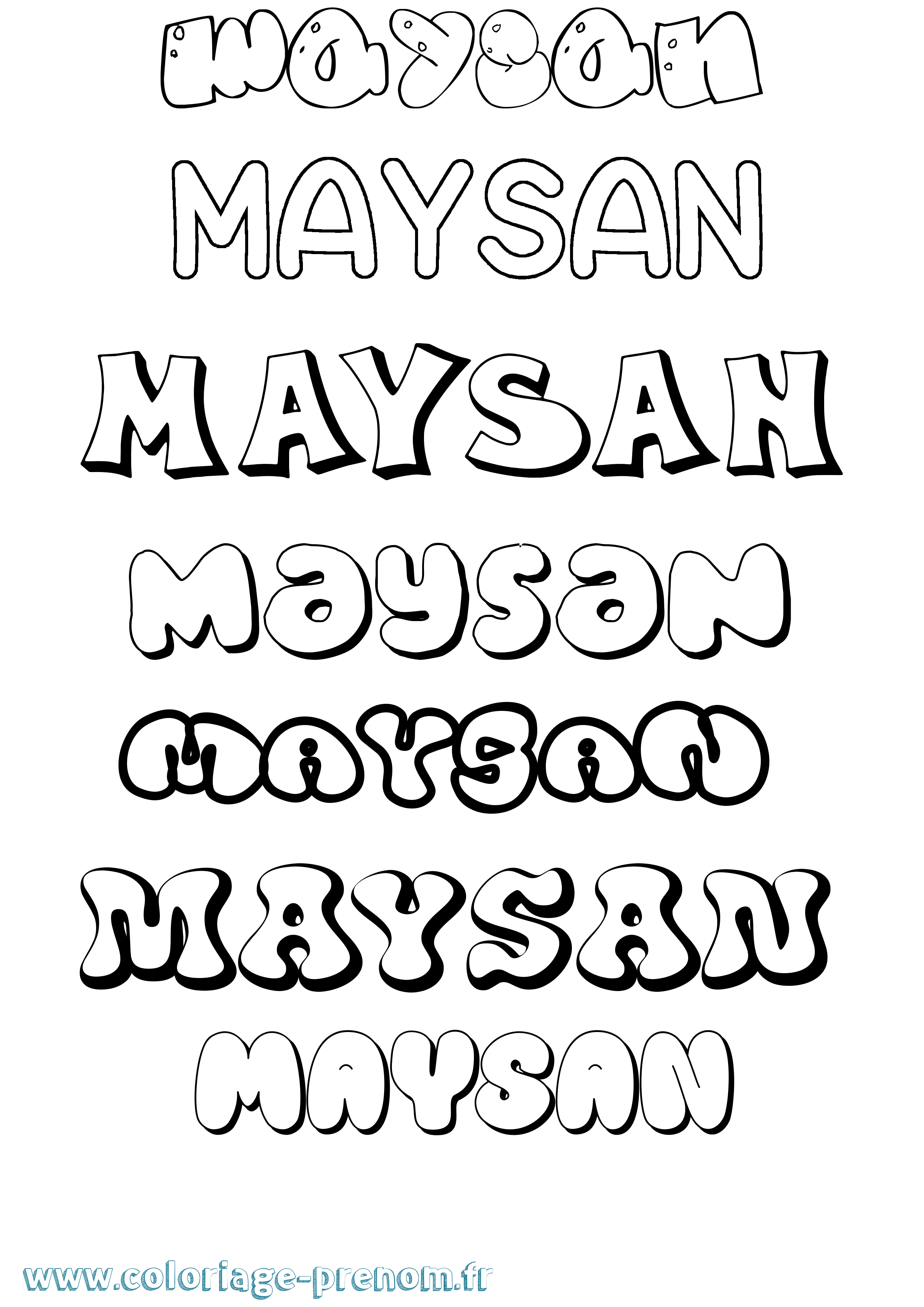 Coloriage prénom Maysan Bubble