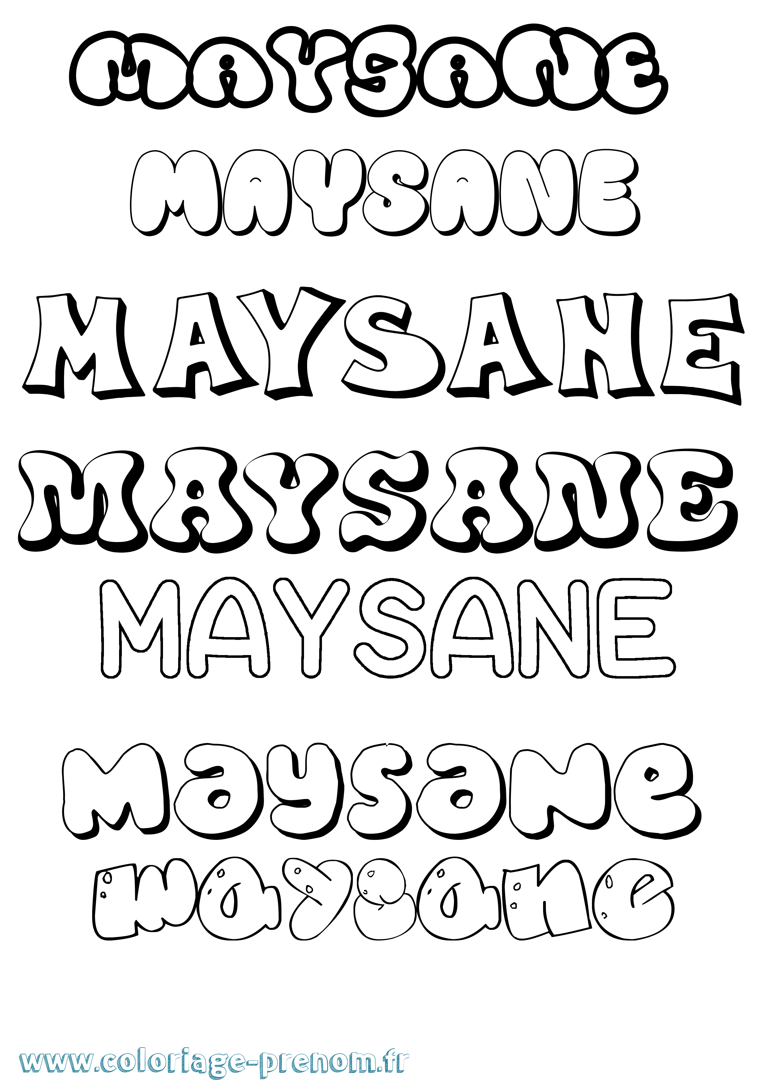 Coloriage prénom Maysane Bubble