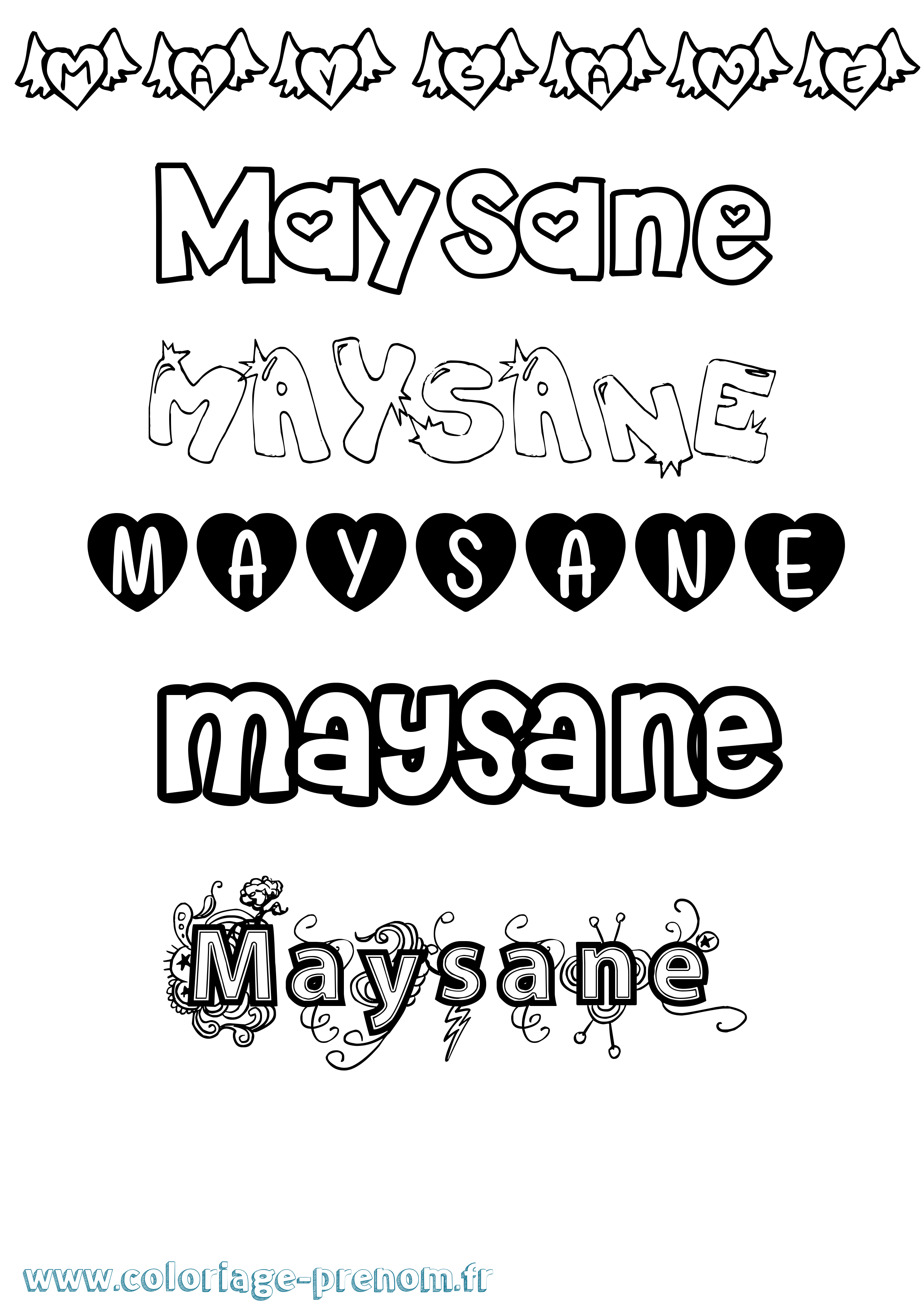 Coloriage prénom Maysane Girly