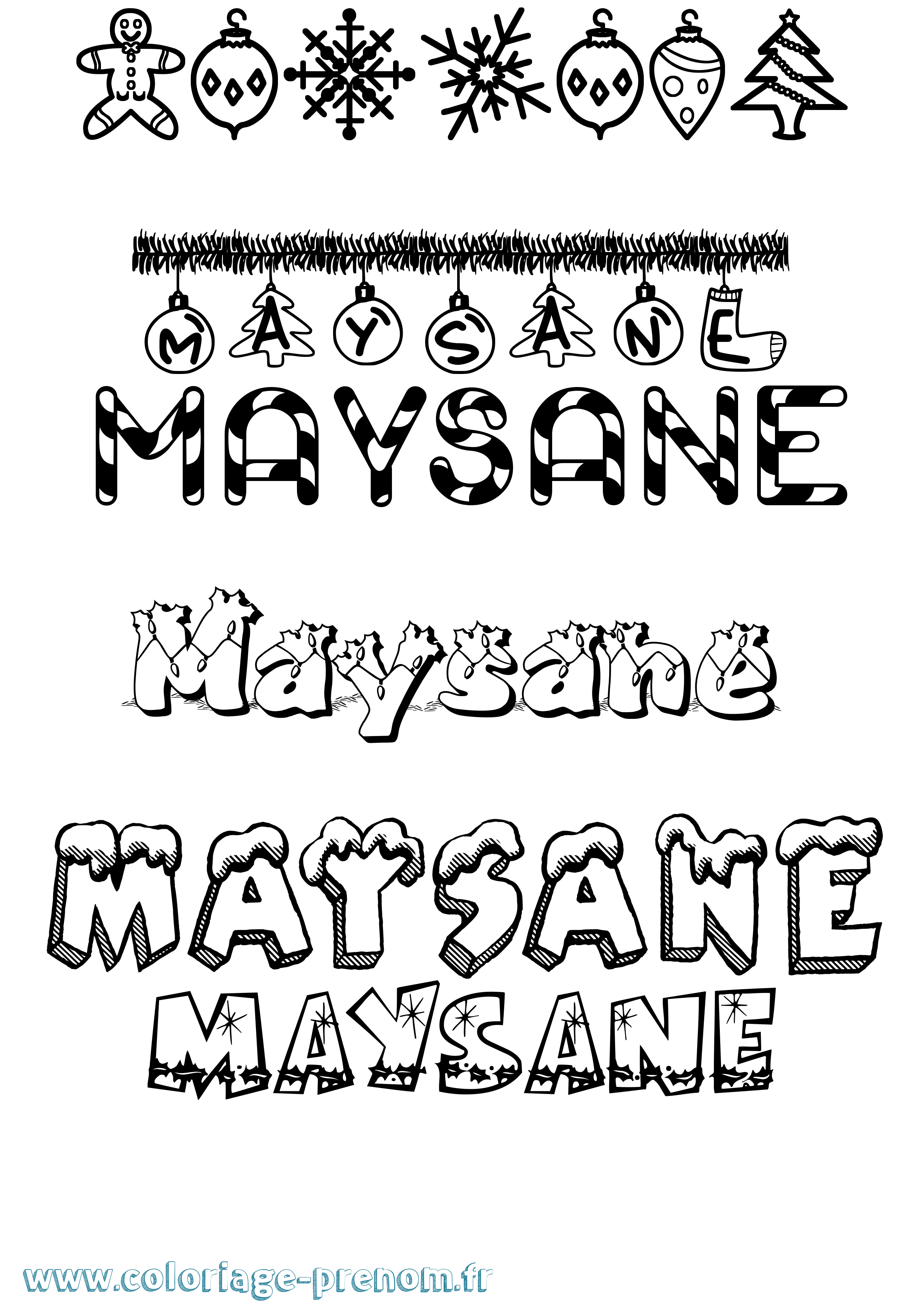 Coloriage prénom Maysane Noël
