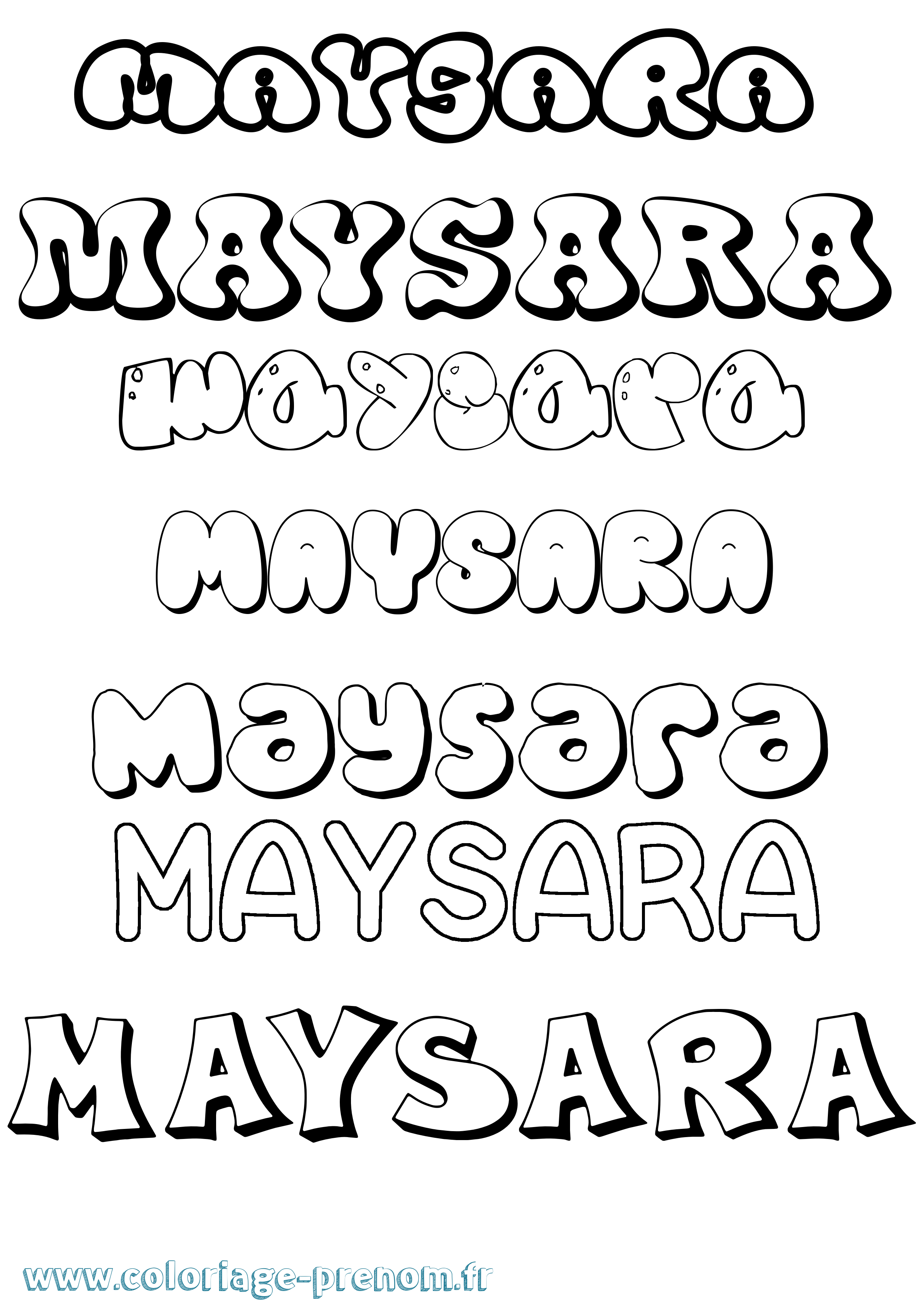 Coloriage prénom Maysara Bubble