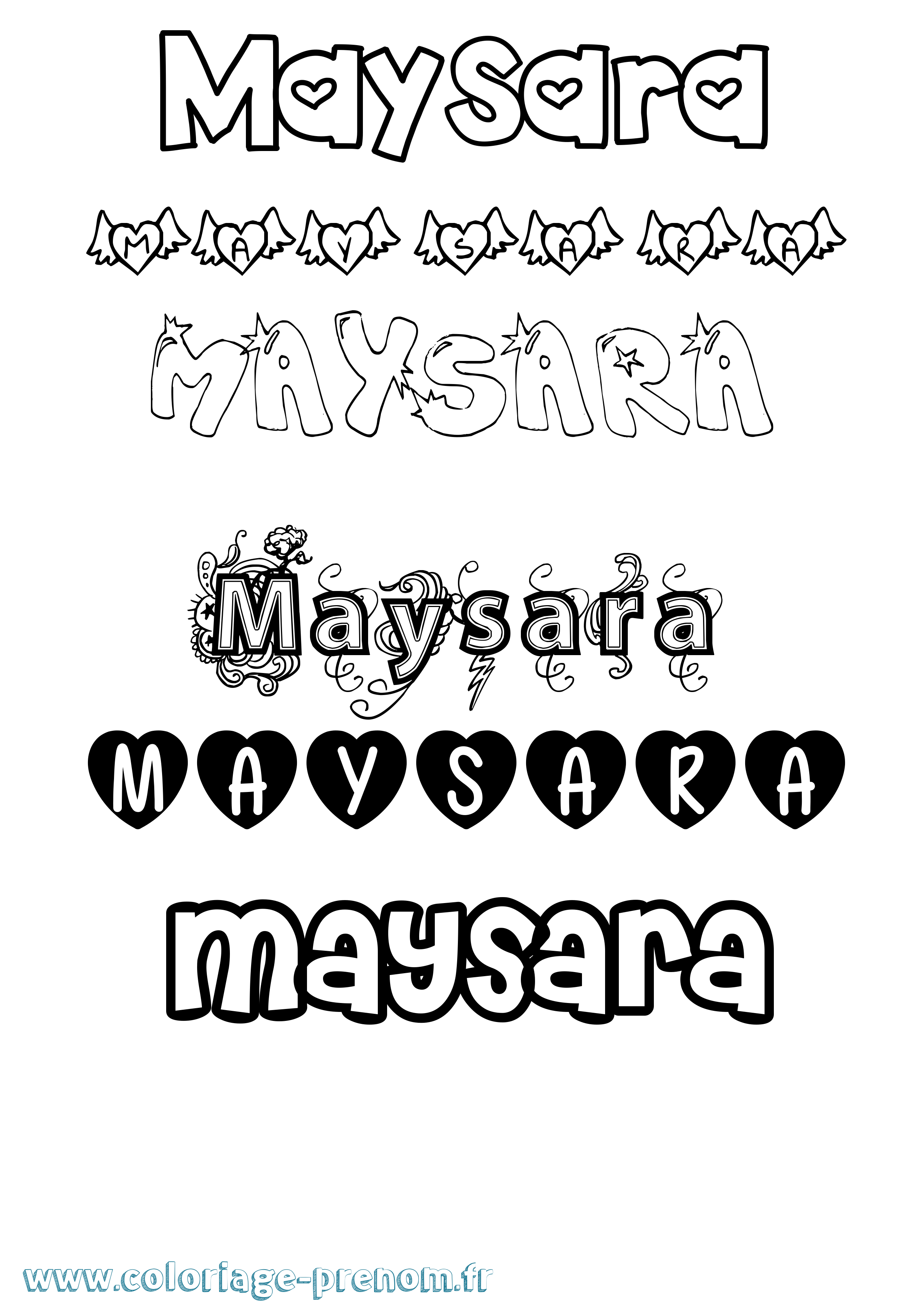 Coloriage prénom Maysara Girly