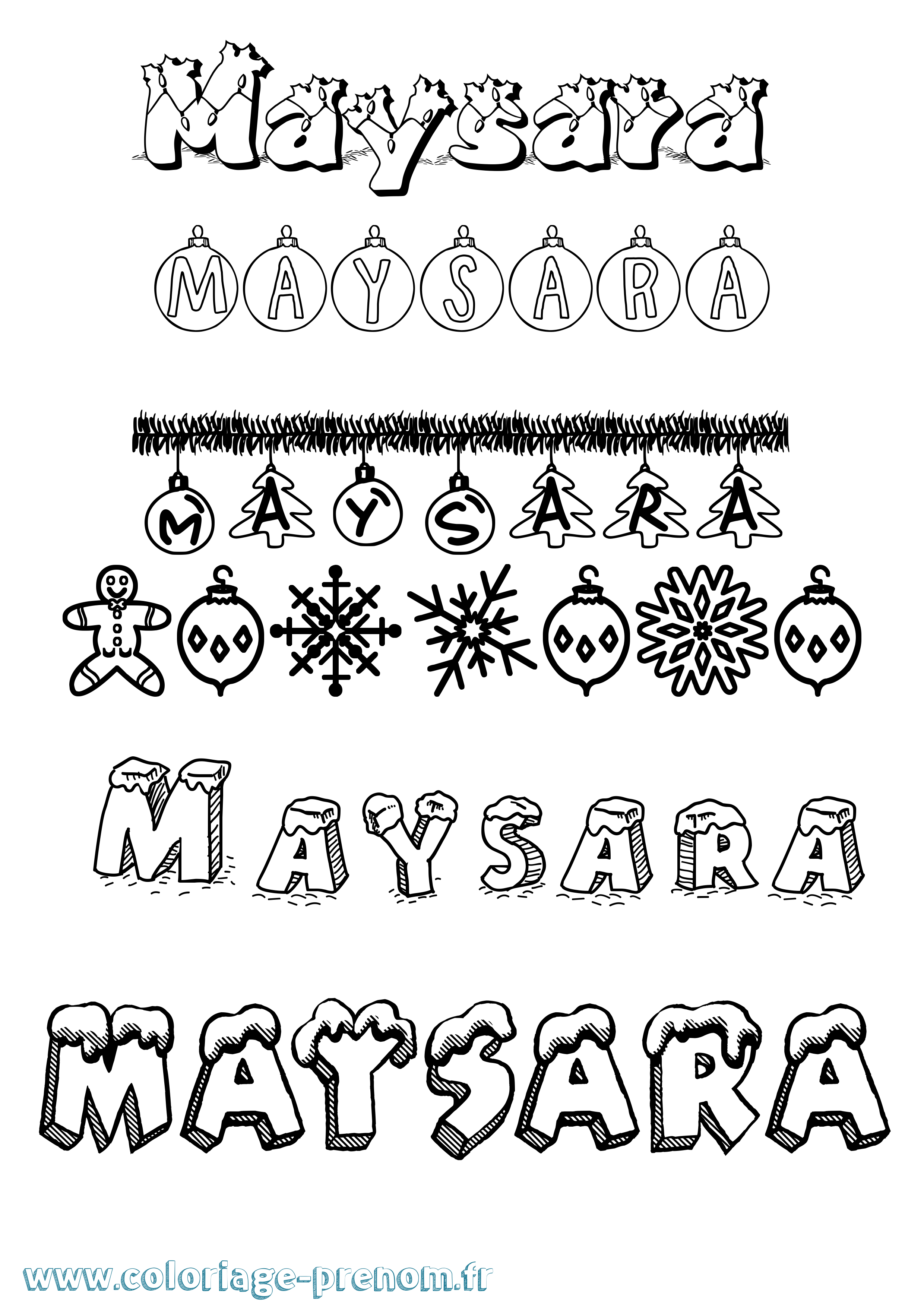 Coloriage prénom Maysara Noël