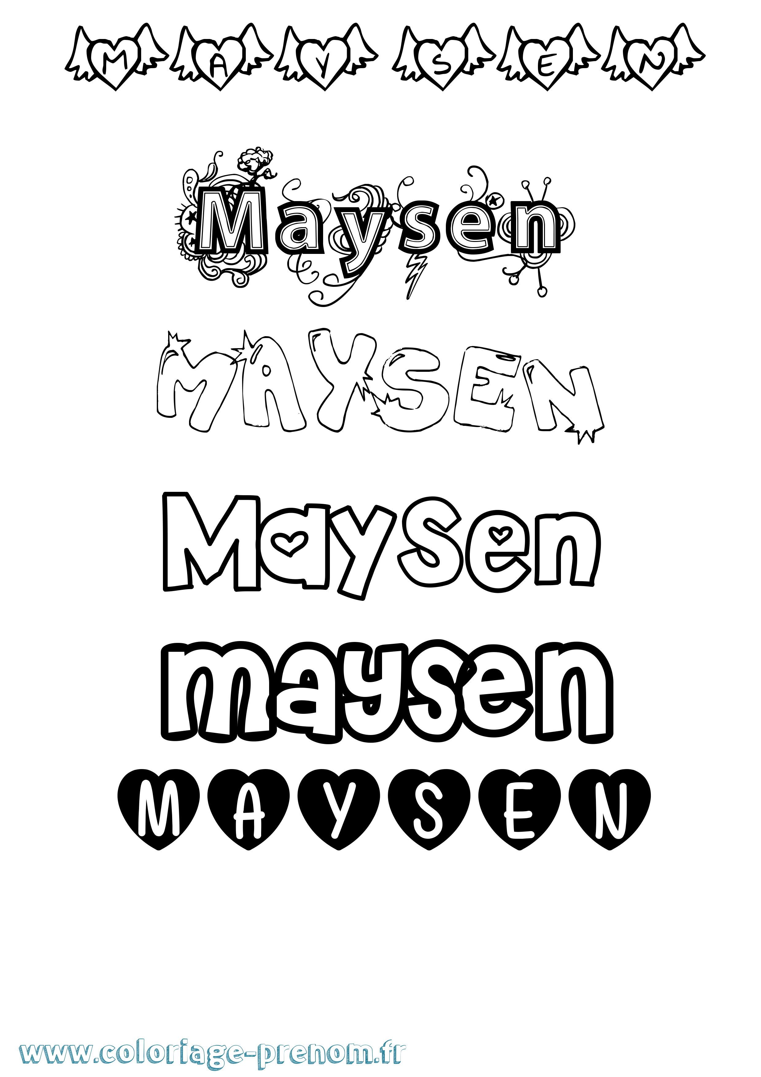 Coloriage prénom Maysen Girly