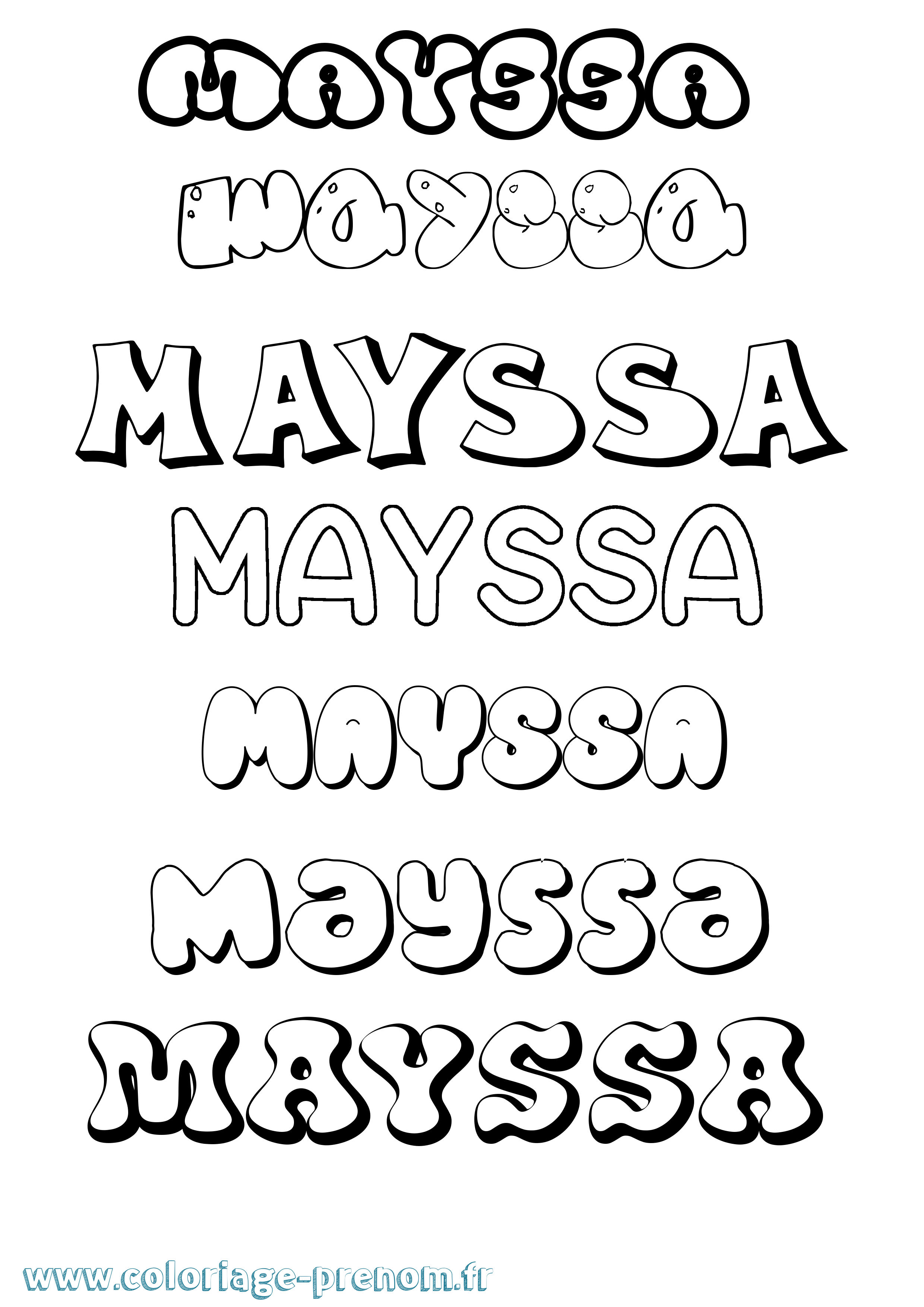 Coloriage prénom Mayssa Bubble