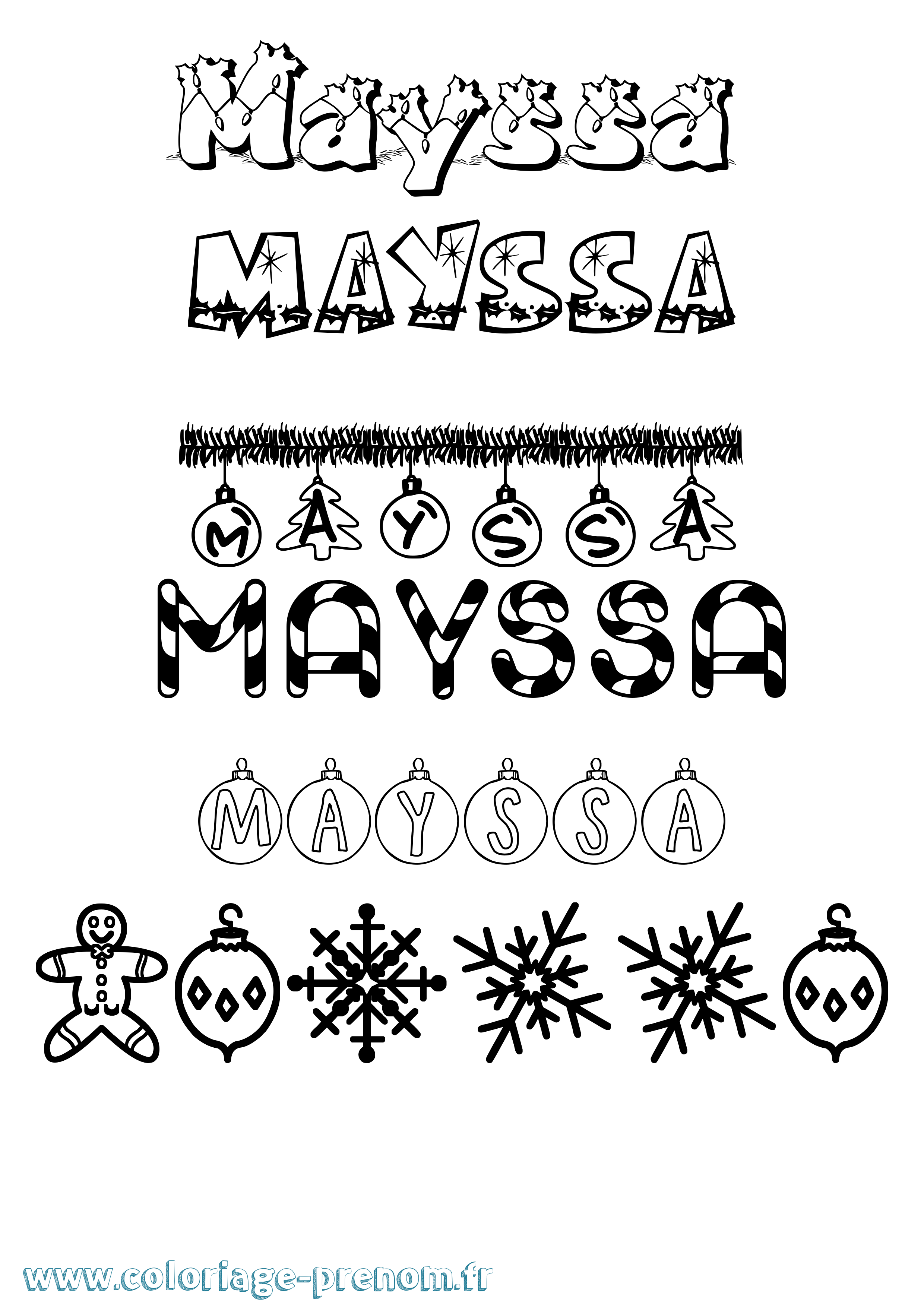 Coloriage prénom Mayssa Noël