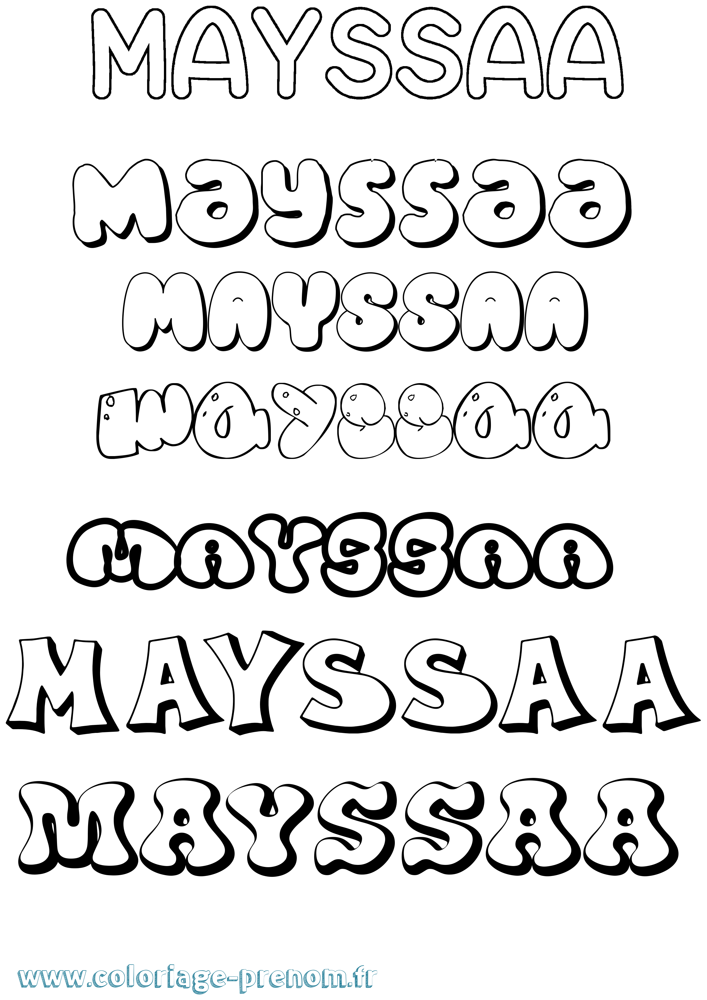 Coloriage prénom Mayssaa Bubble