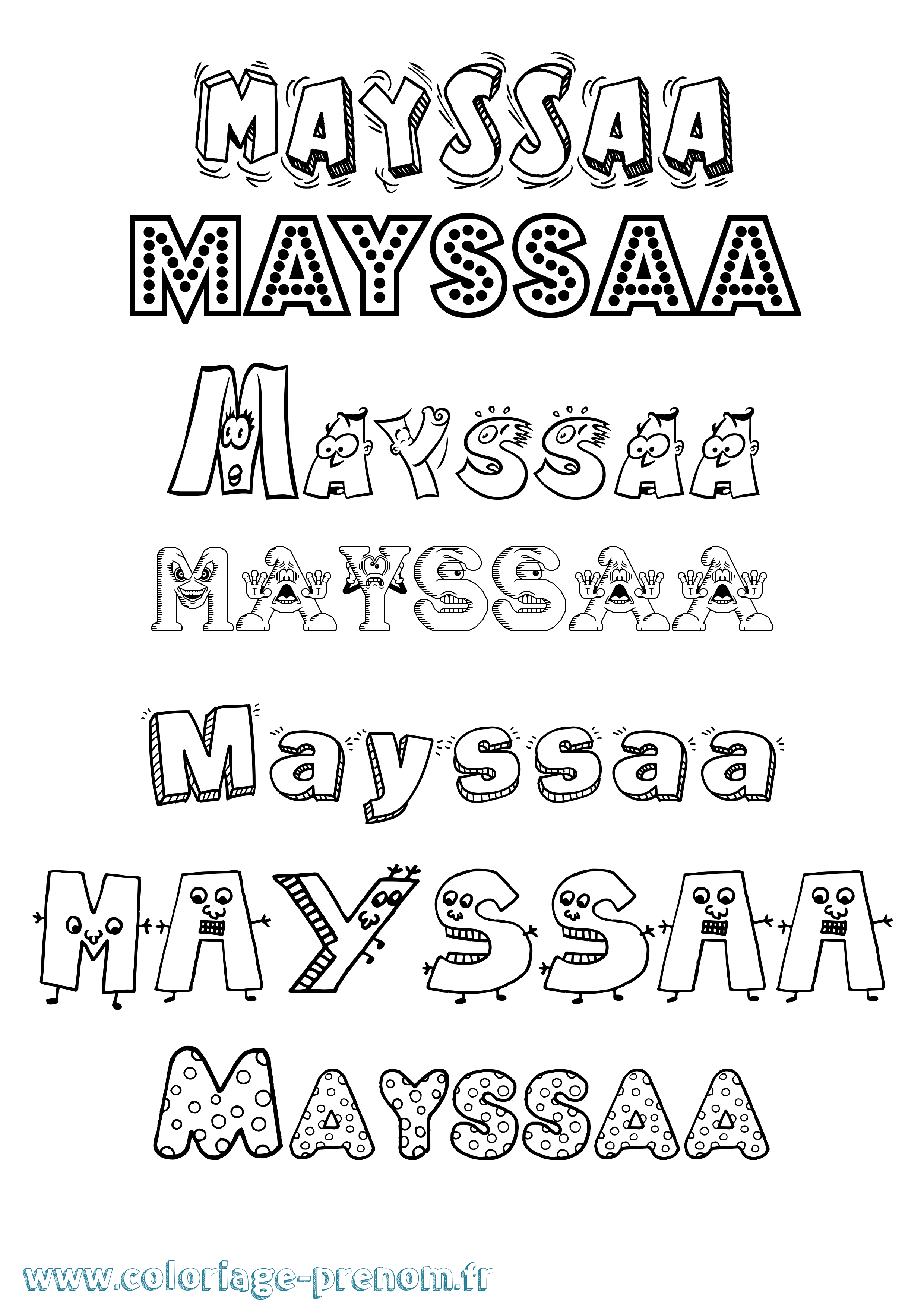 Coloriage prénom Mayssaa Fun