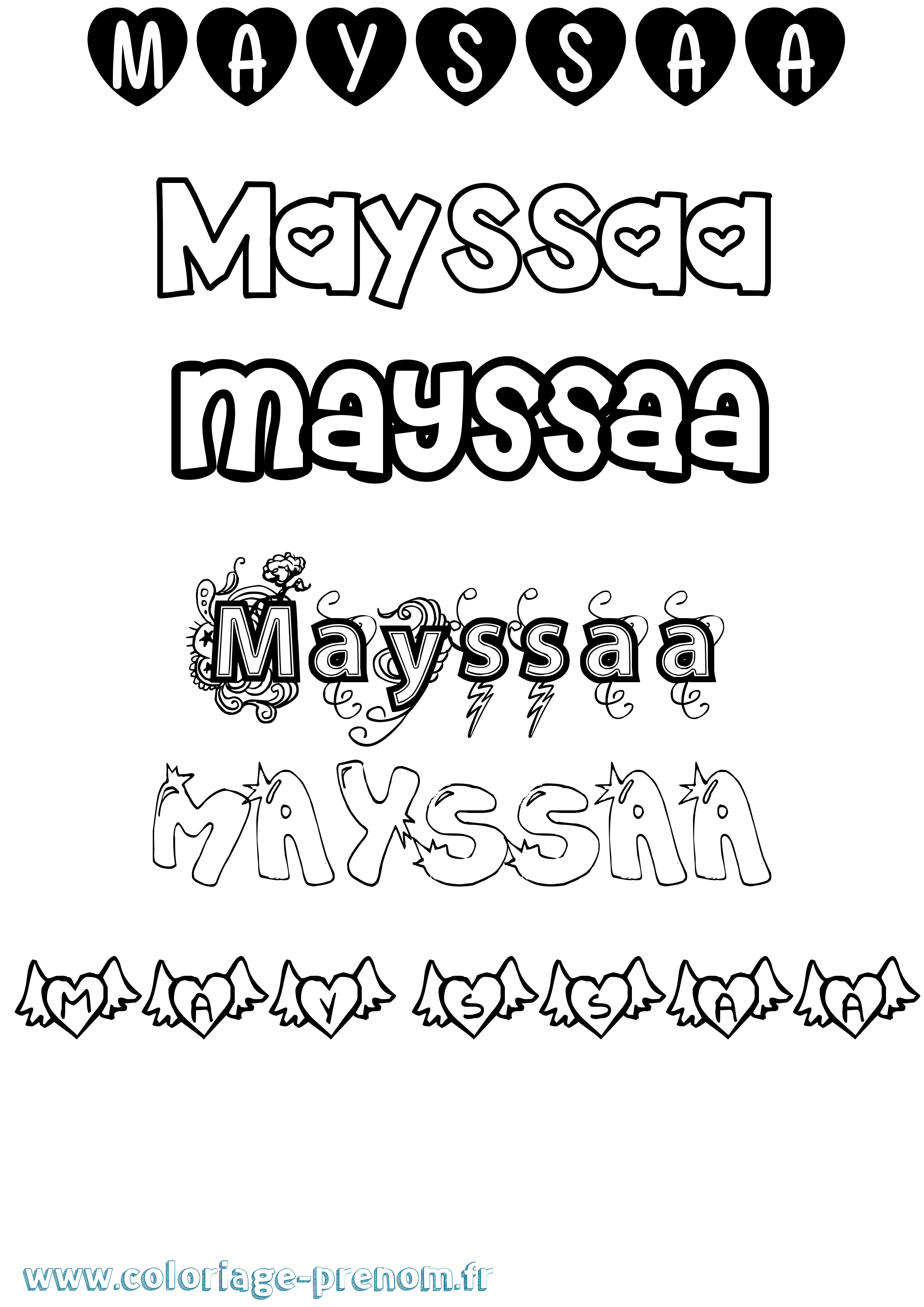 Coloriage prénom Mayssaa Girly