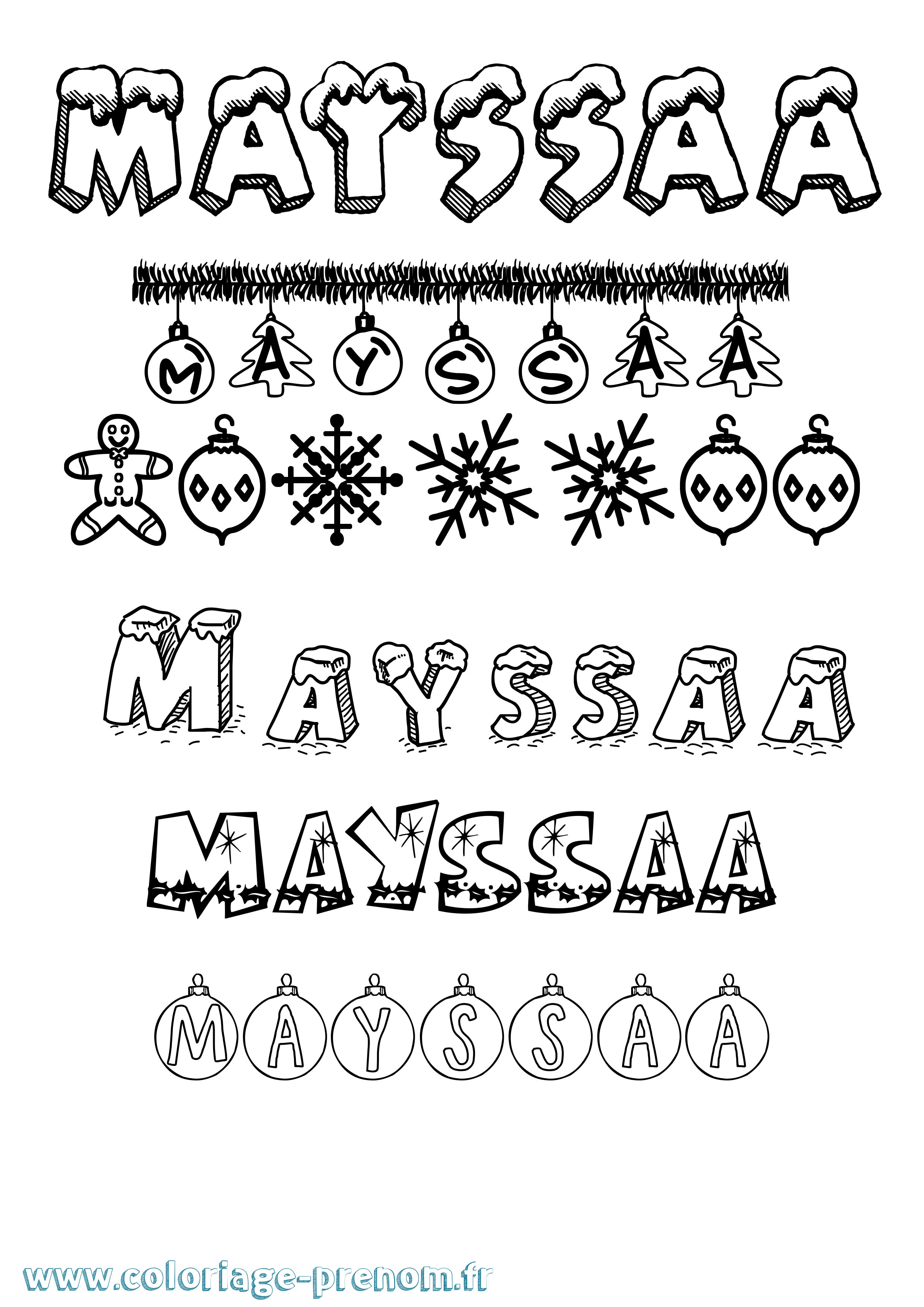 Coloriage prénom Mayssaa Noël