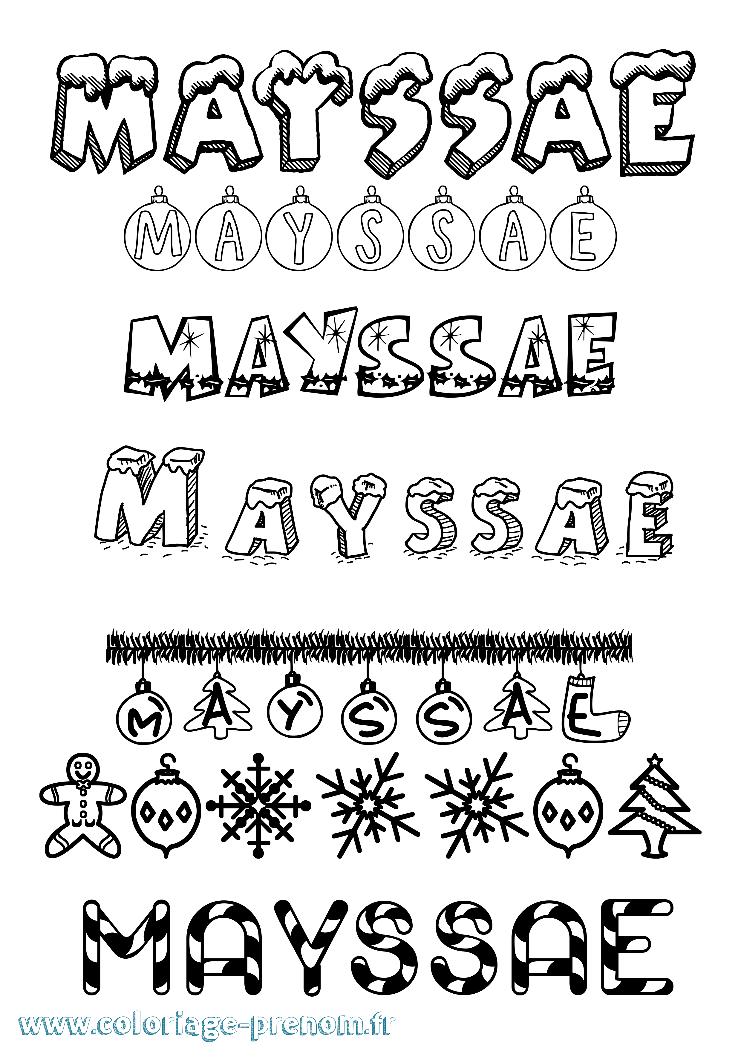 Coloriage prénom Mayssae Noël