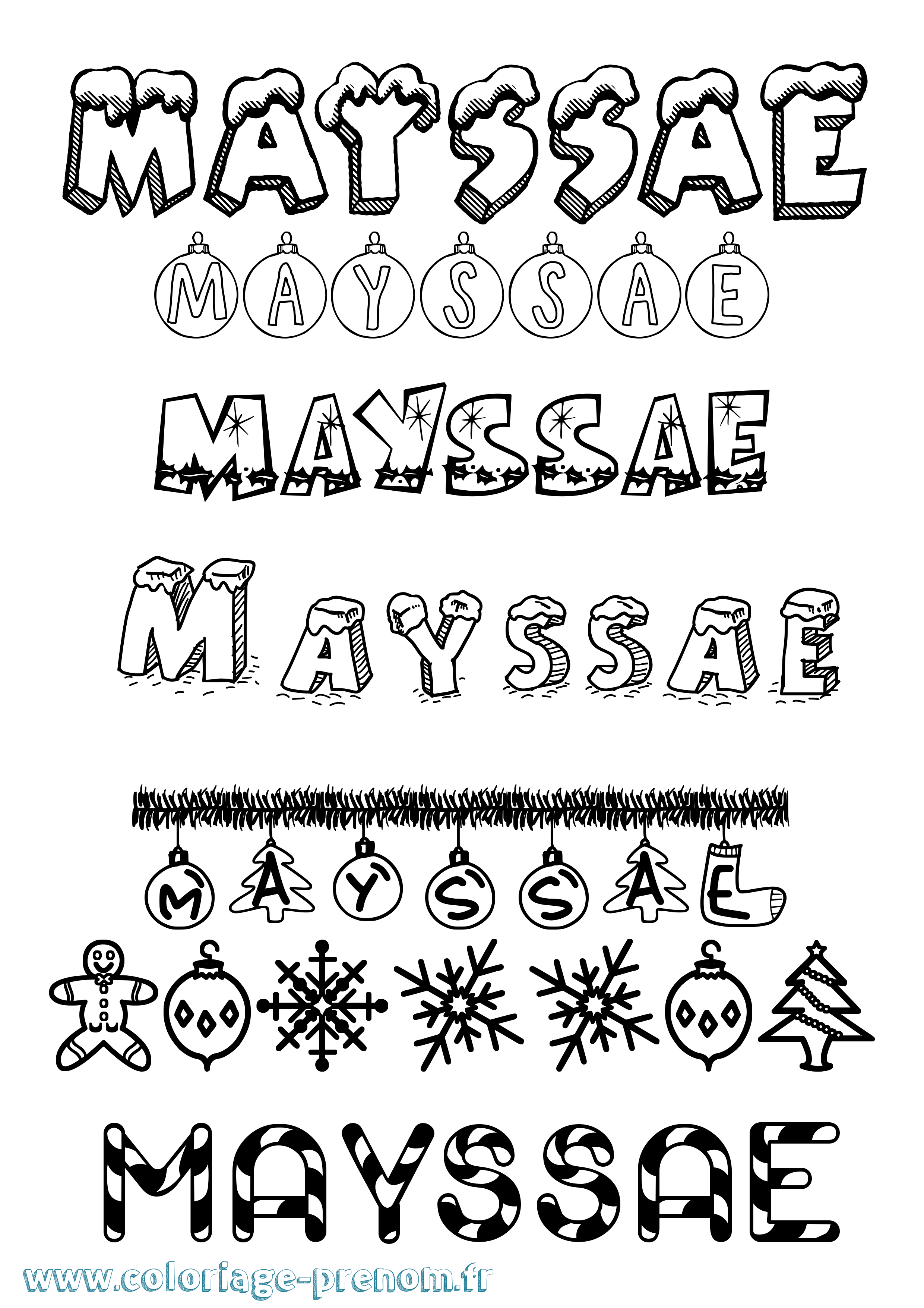 Coloriage Mayssae Noël Coloriage prénom Mayssae Noël