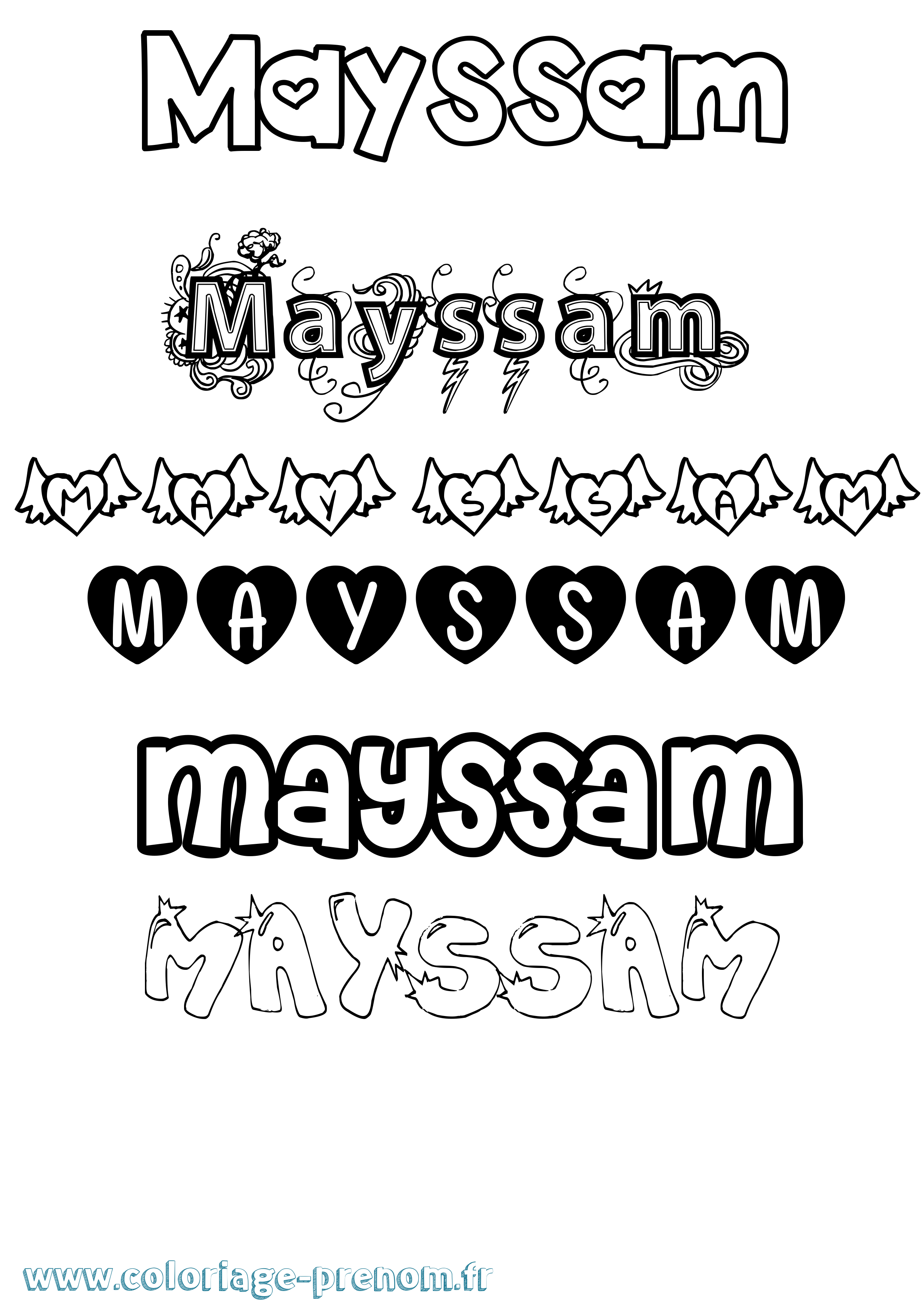 Coloriage prénom Mayssam Girly