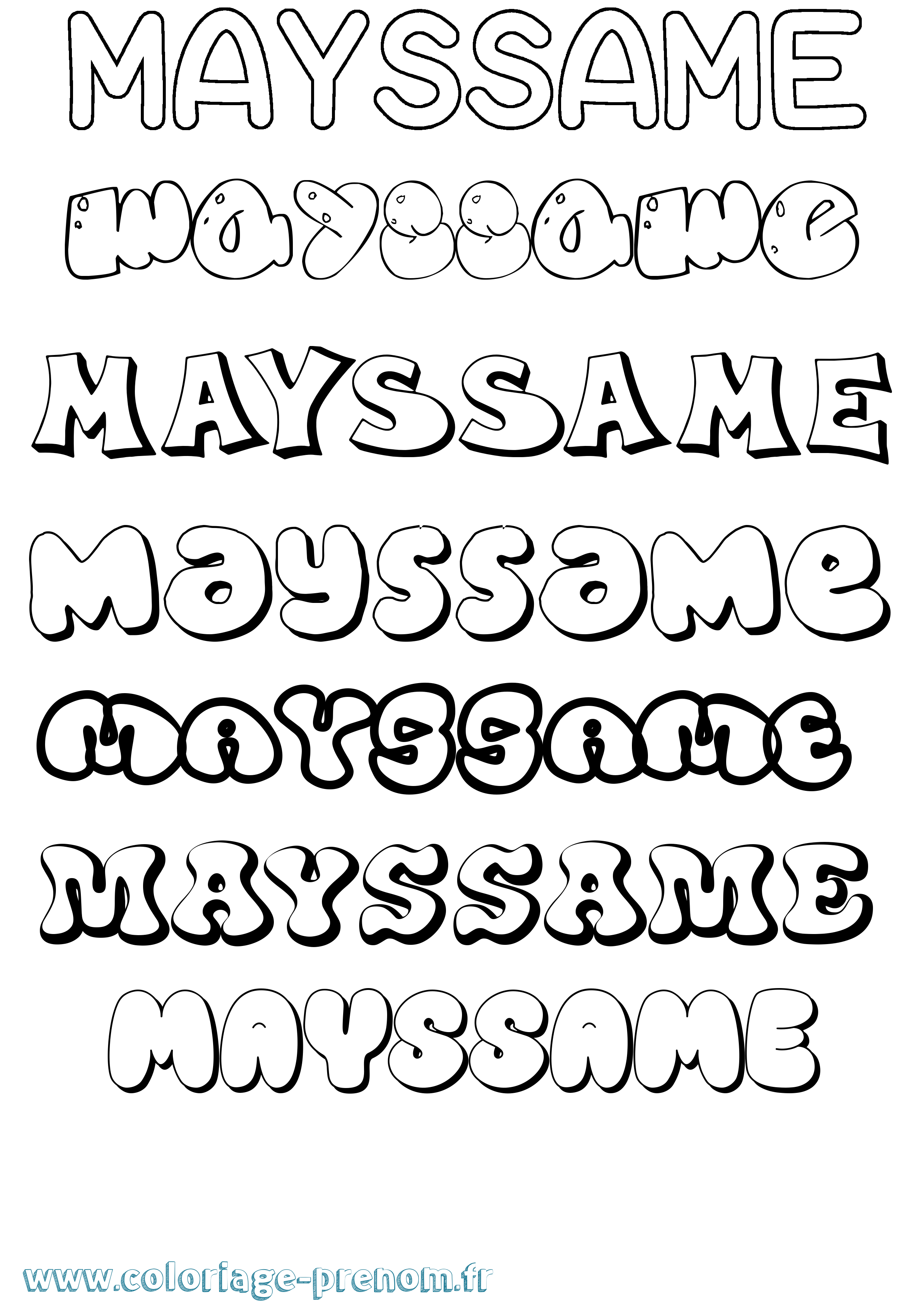 Coloriage prénom Mayssame Bubble