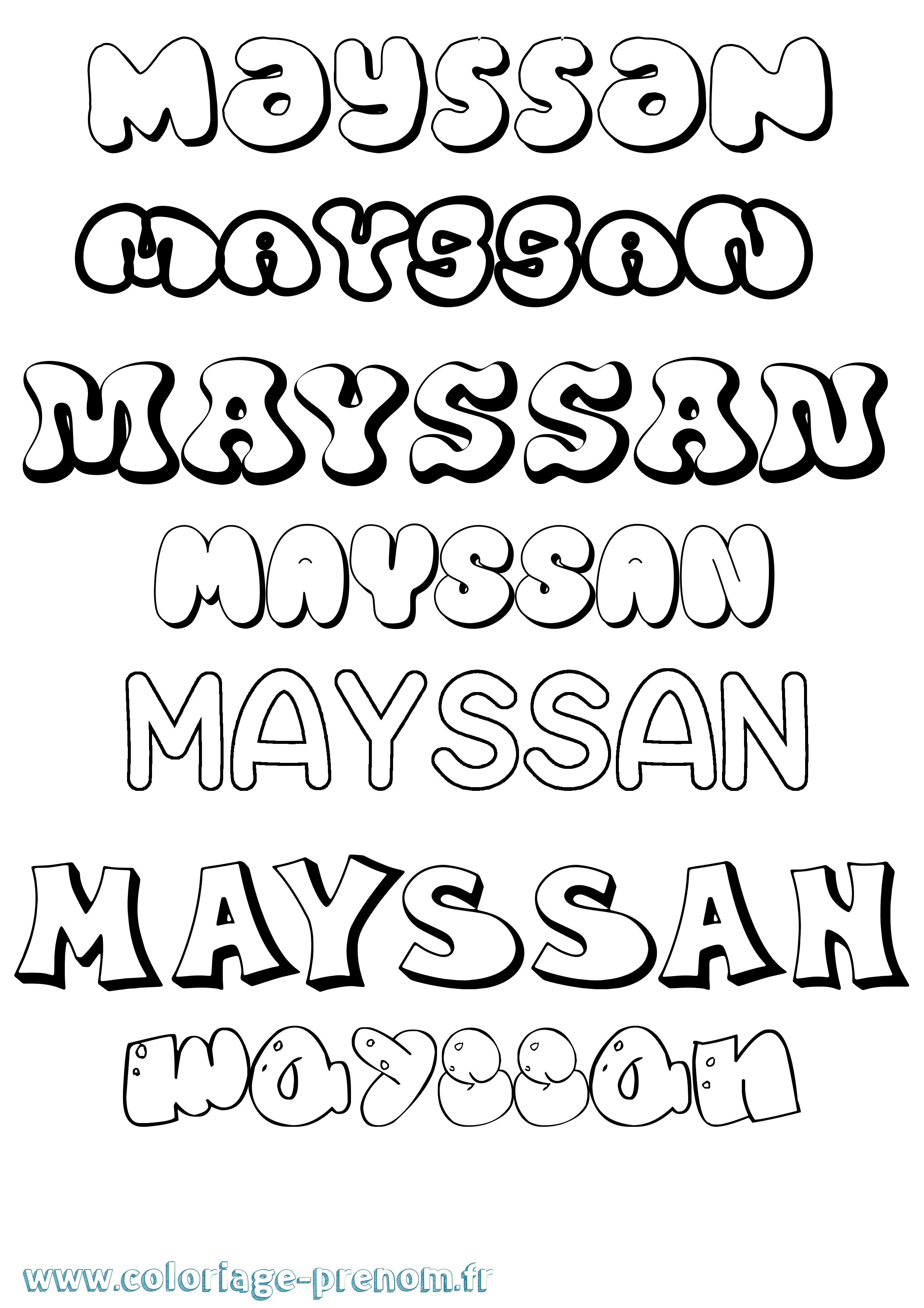 Coloriage prénom Mayssan Bubble