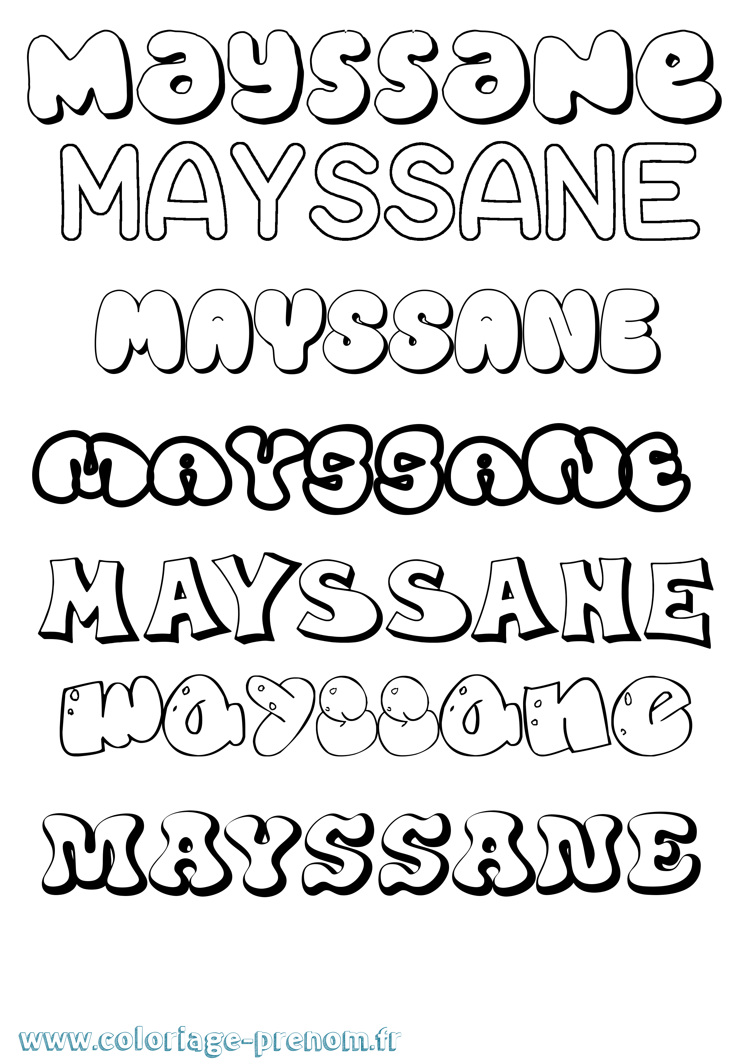 Coloriage prénom Mayssane Bubble
