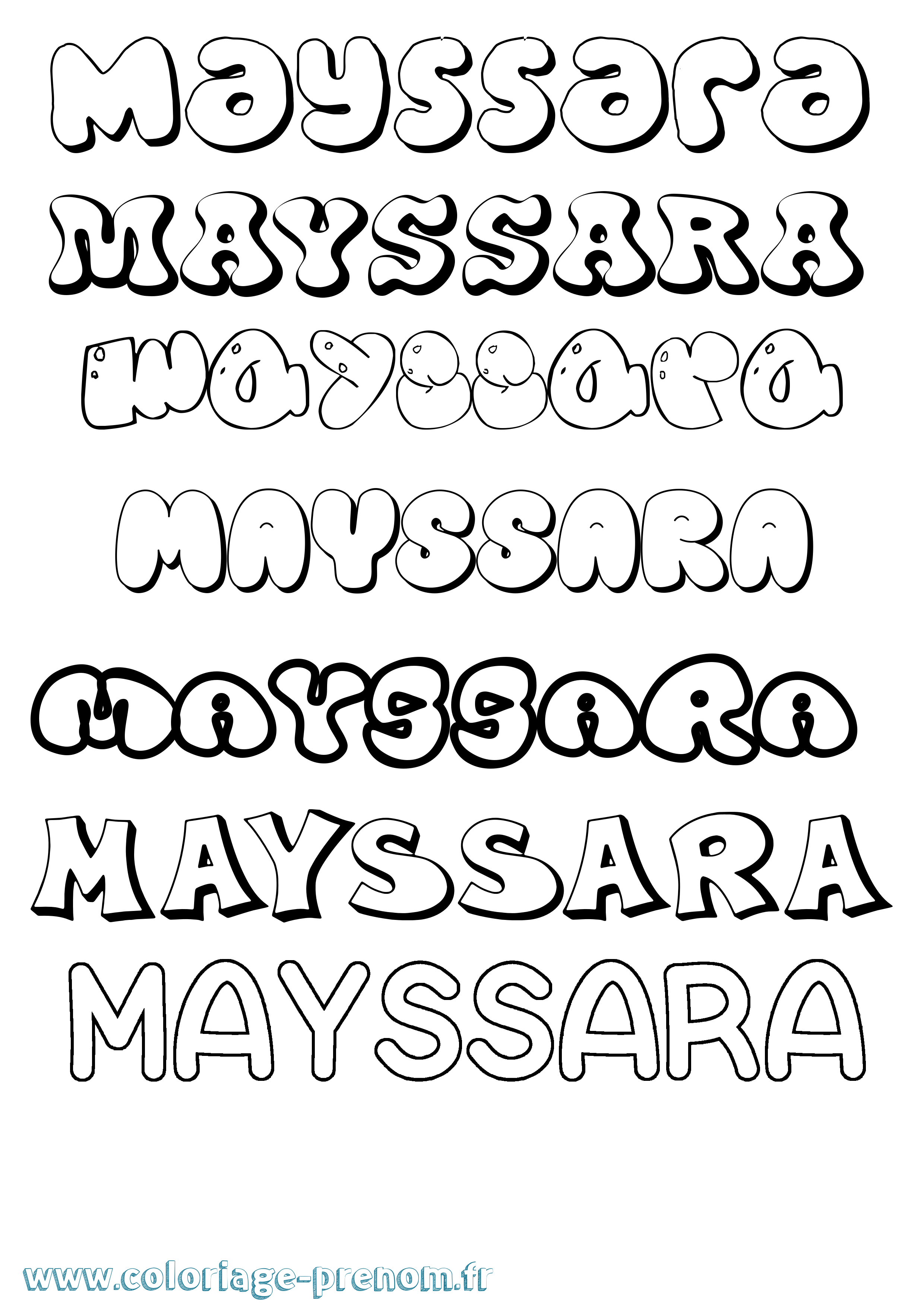 Coloriage prénom Mayssara Bubble