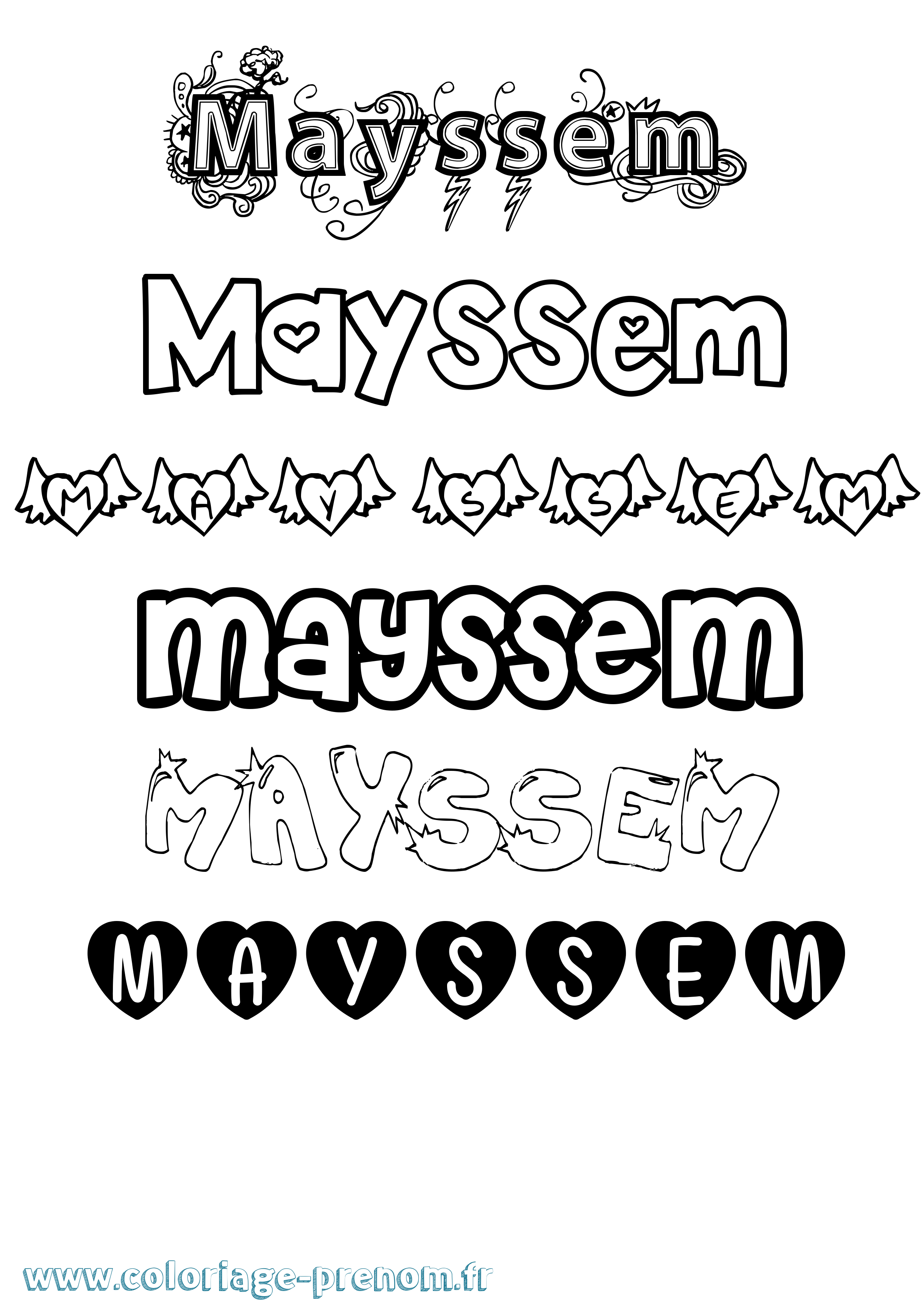 Coloriage prénom Mayssem Girly