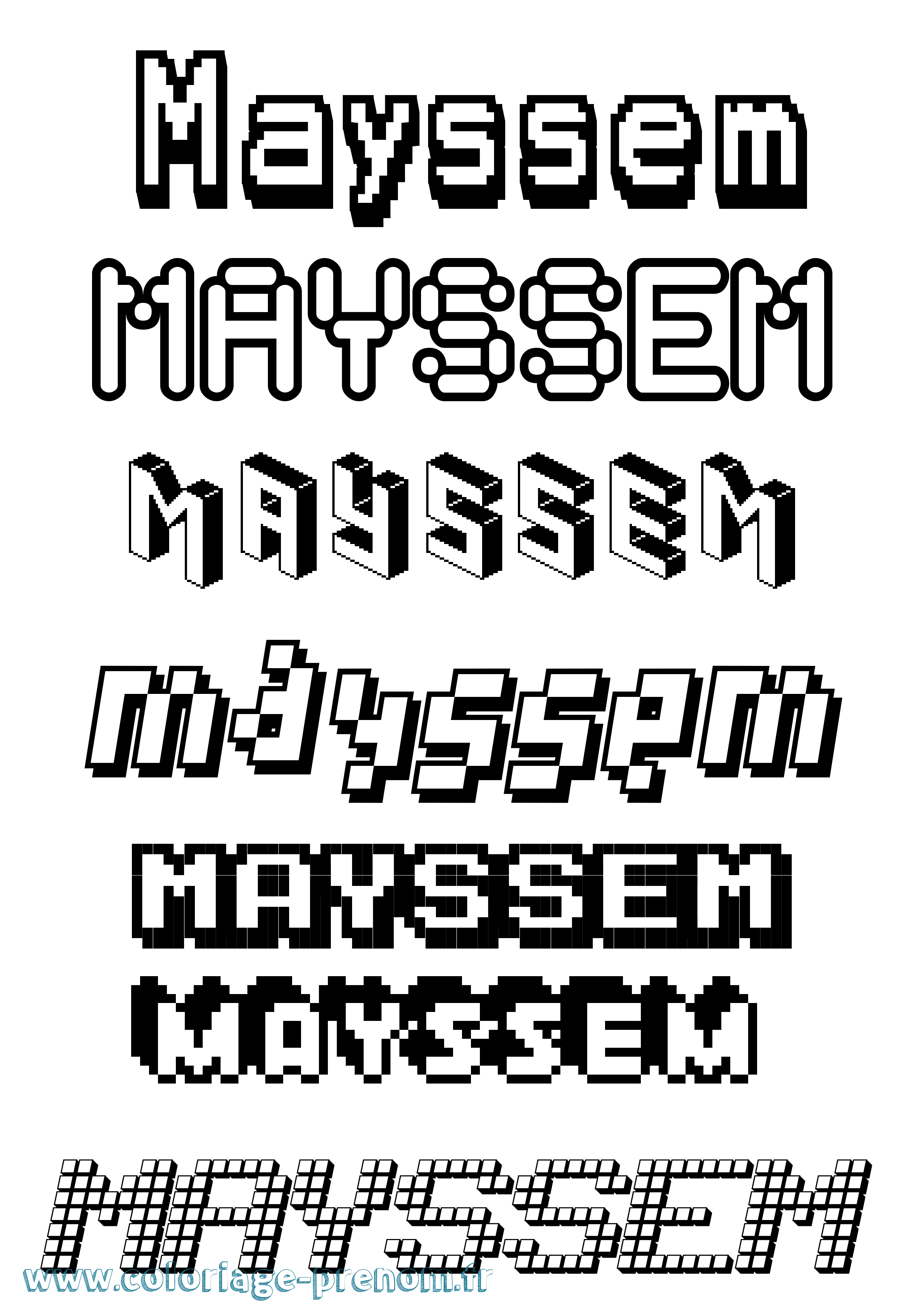 Coloriage prénom Mayssem Pixel