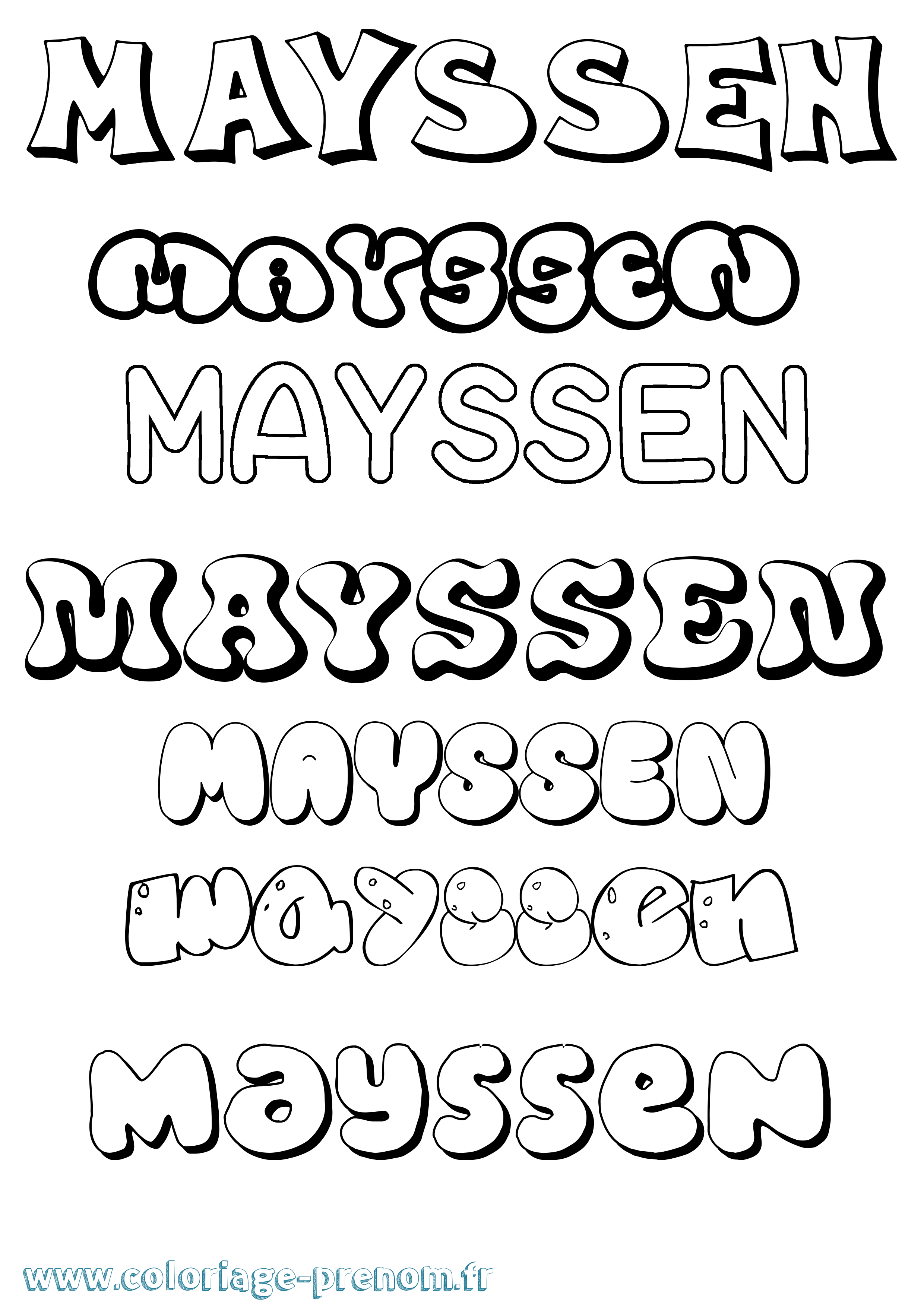 Coloriage prénom Mayssen Bubble