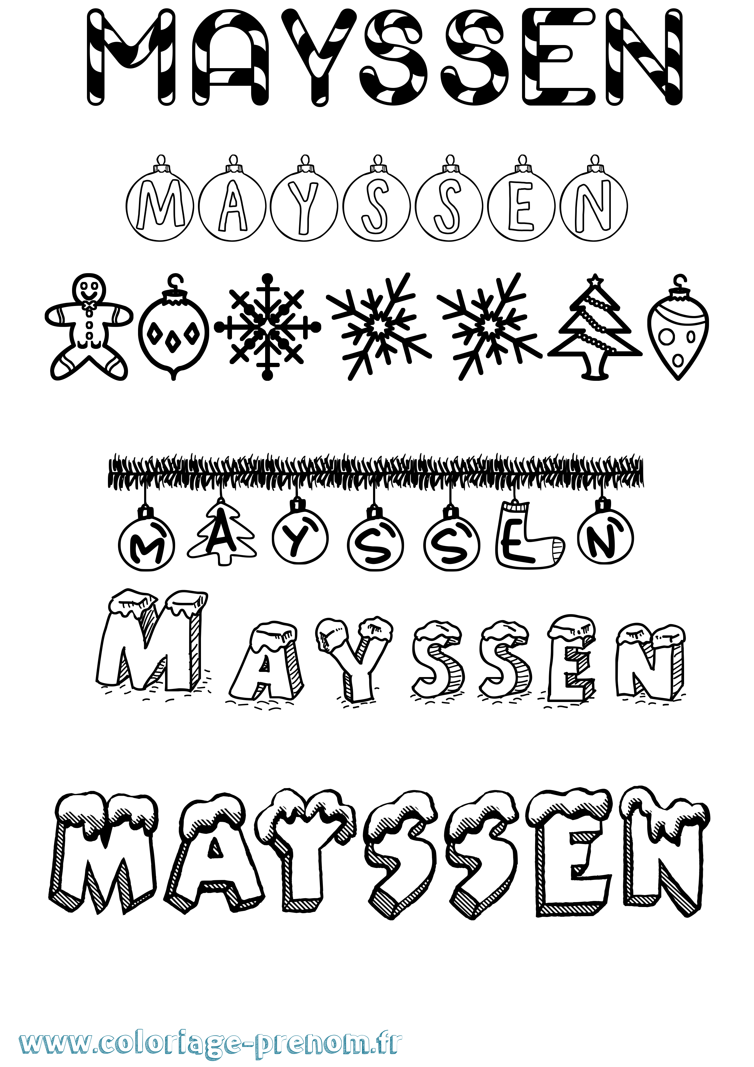 Coloriage prénom Mayssen Noël