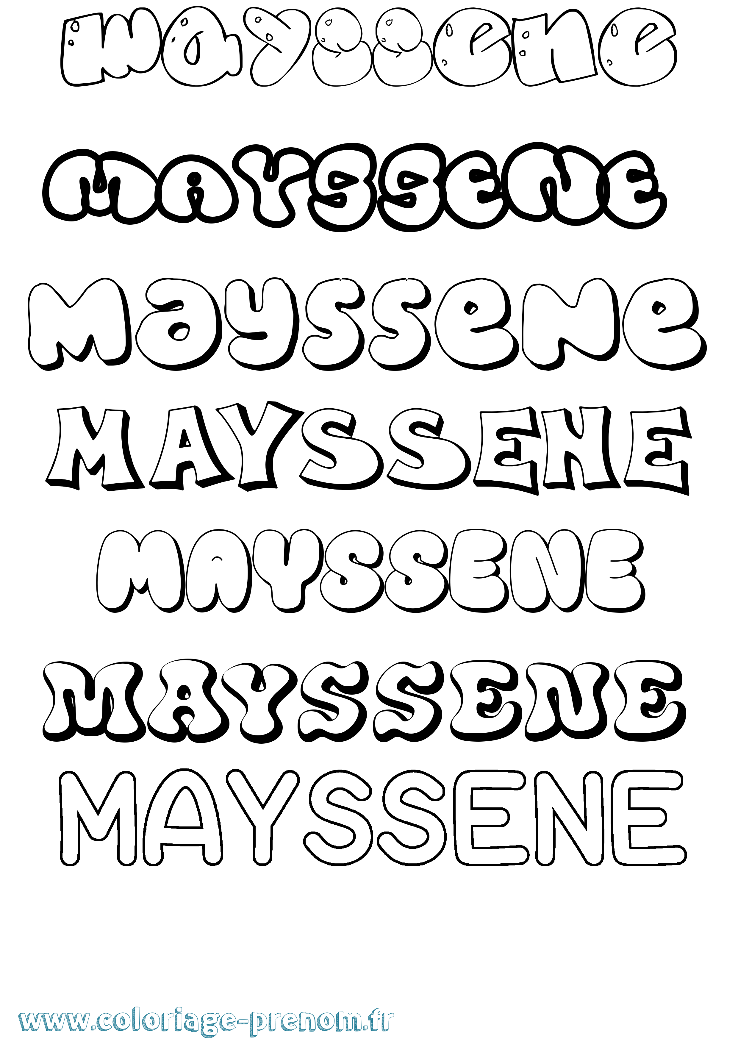 Coloriage prénom Mayssene Bubble