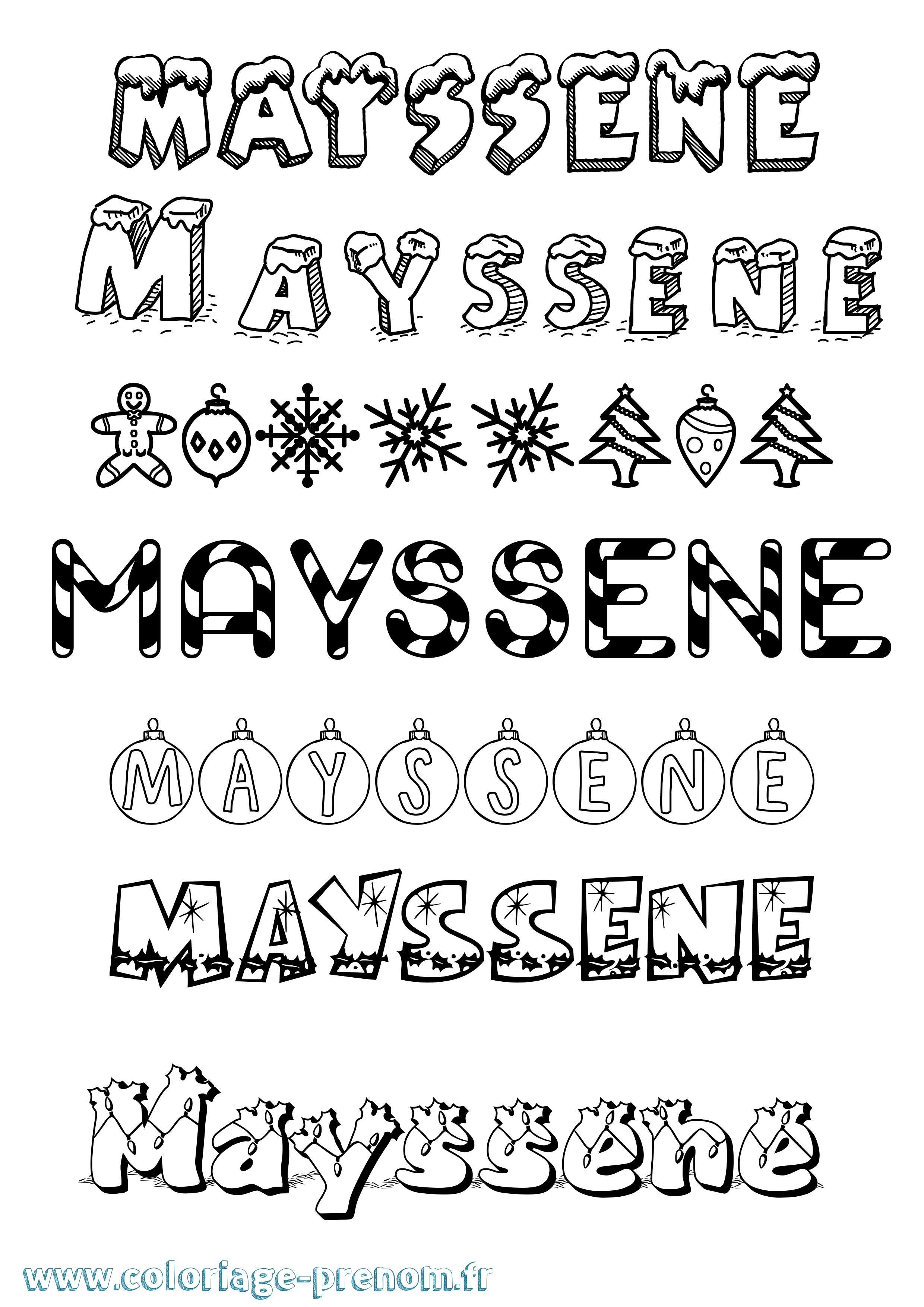 Coloriage prénom Mayssene Noël