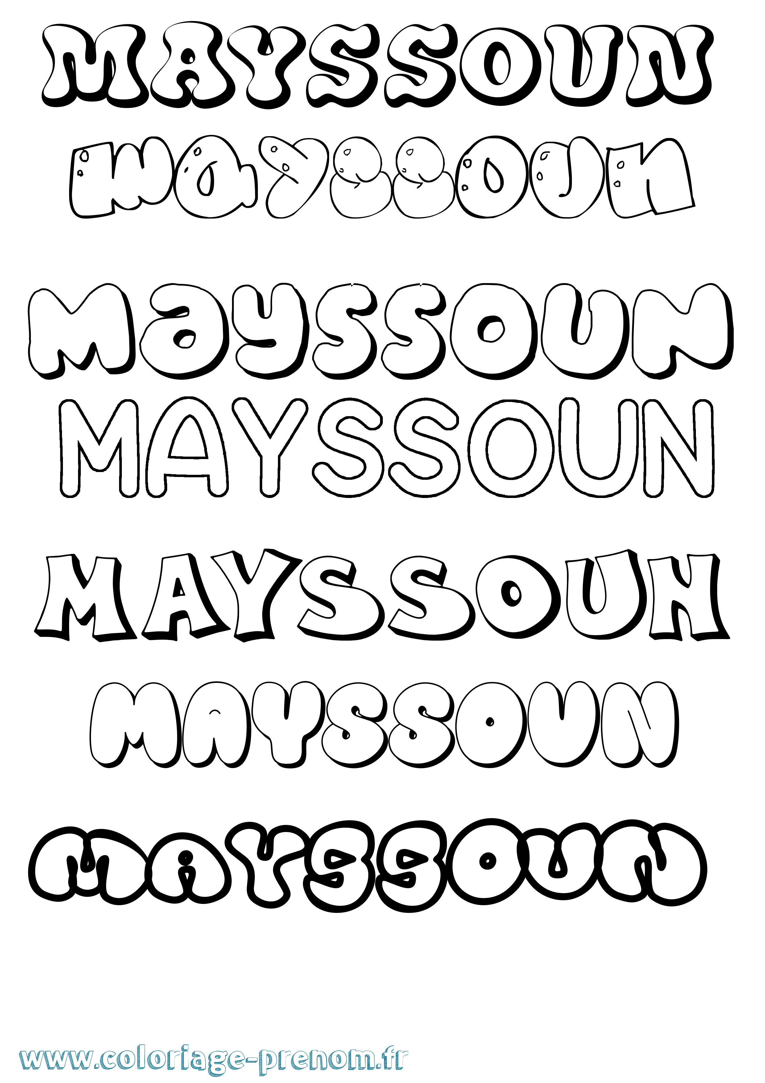 Coloriage prénom Mayssoun Bubble