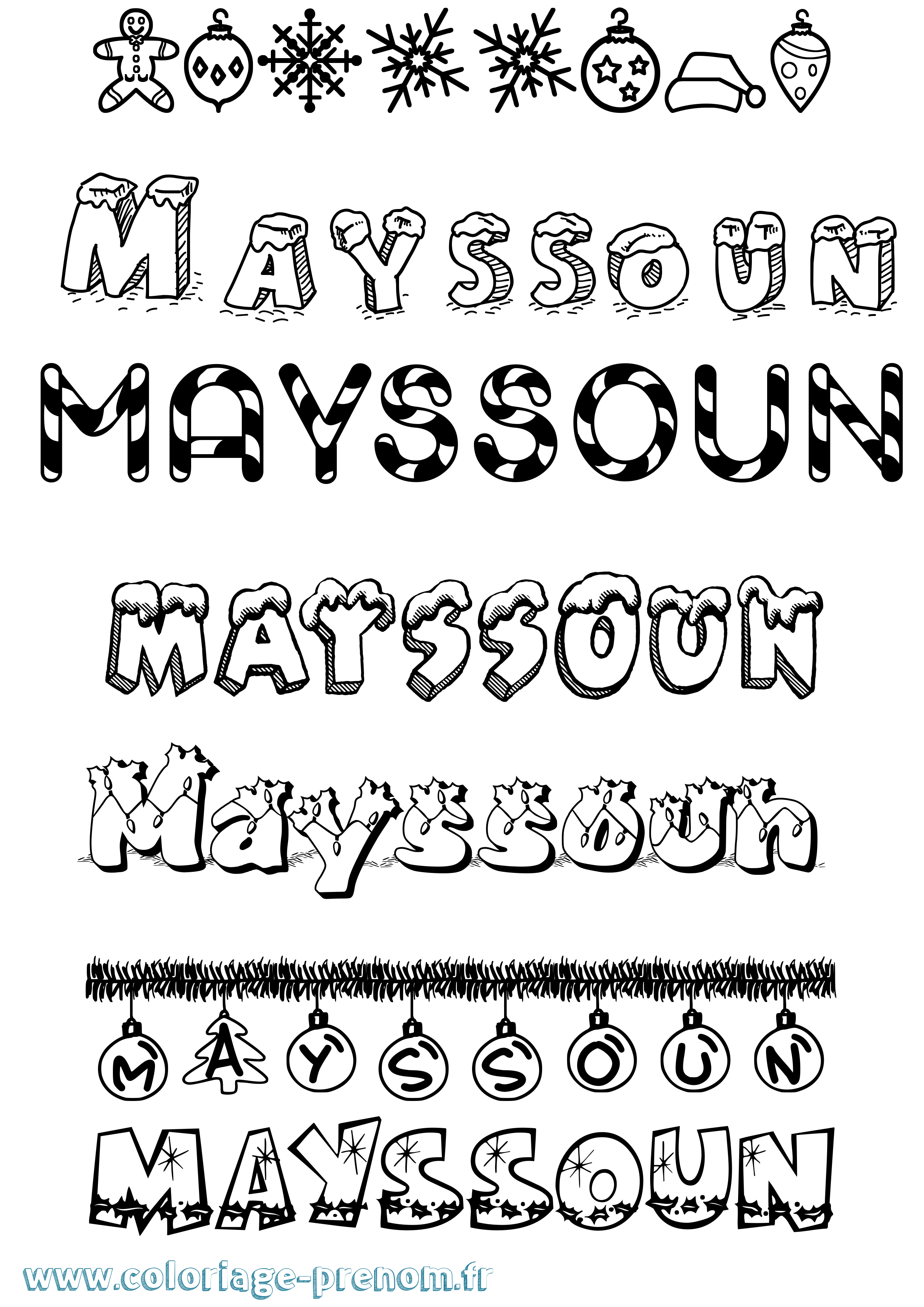 Coloriage prénom Mayssoun Noël