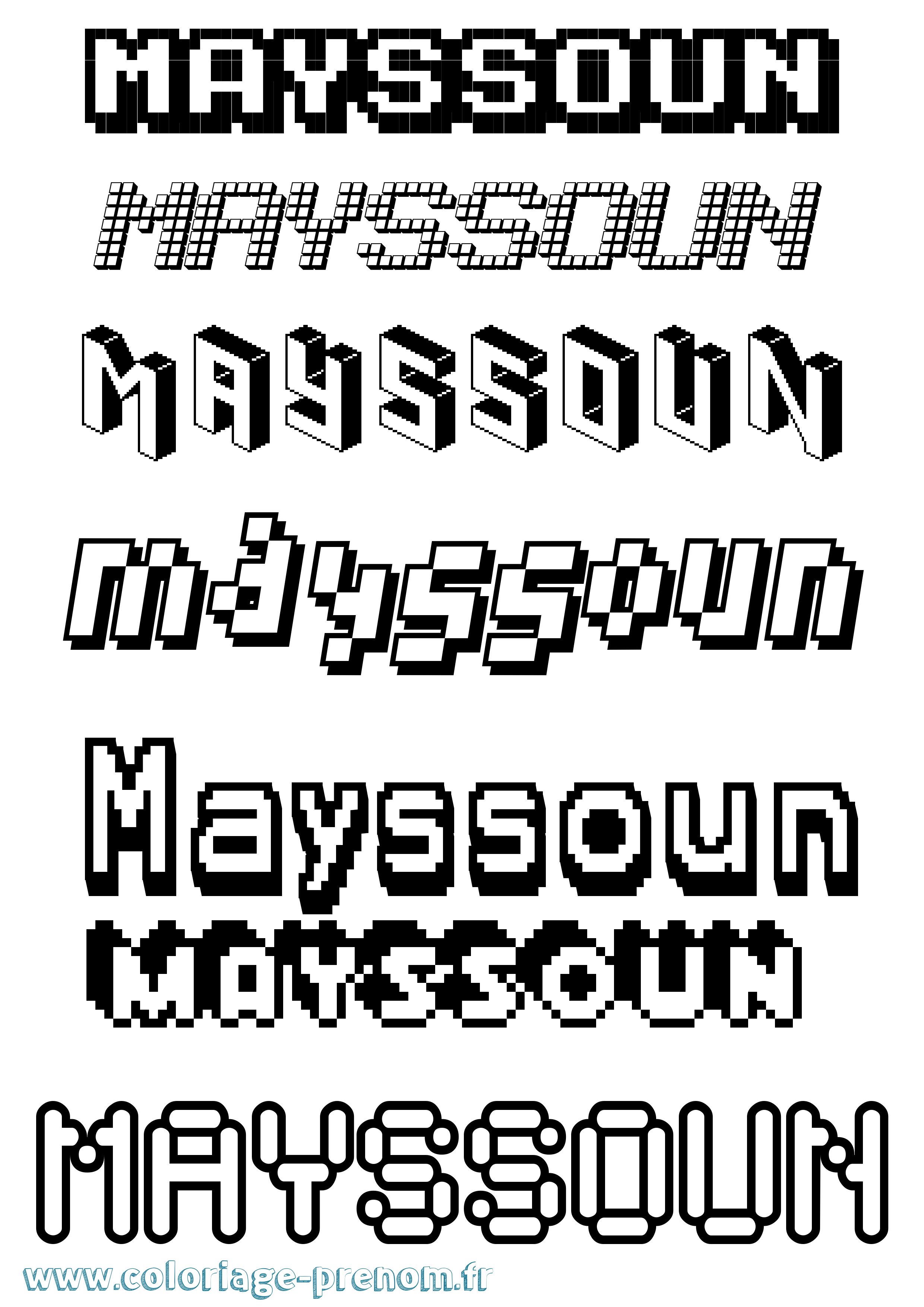 Coloriage prénom Mayssoun Pixel