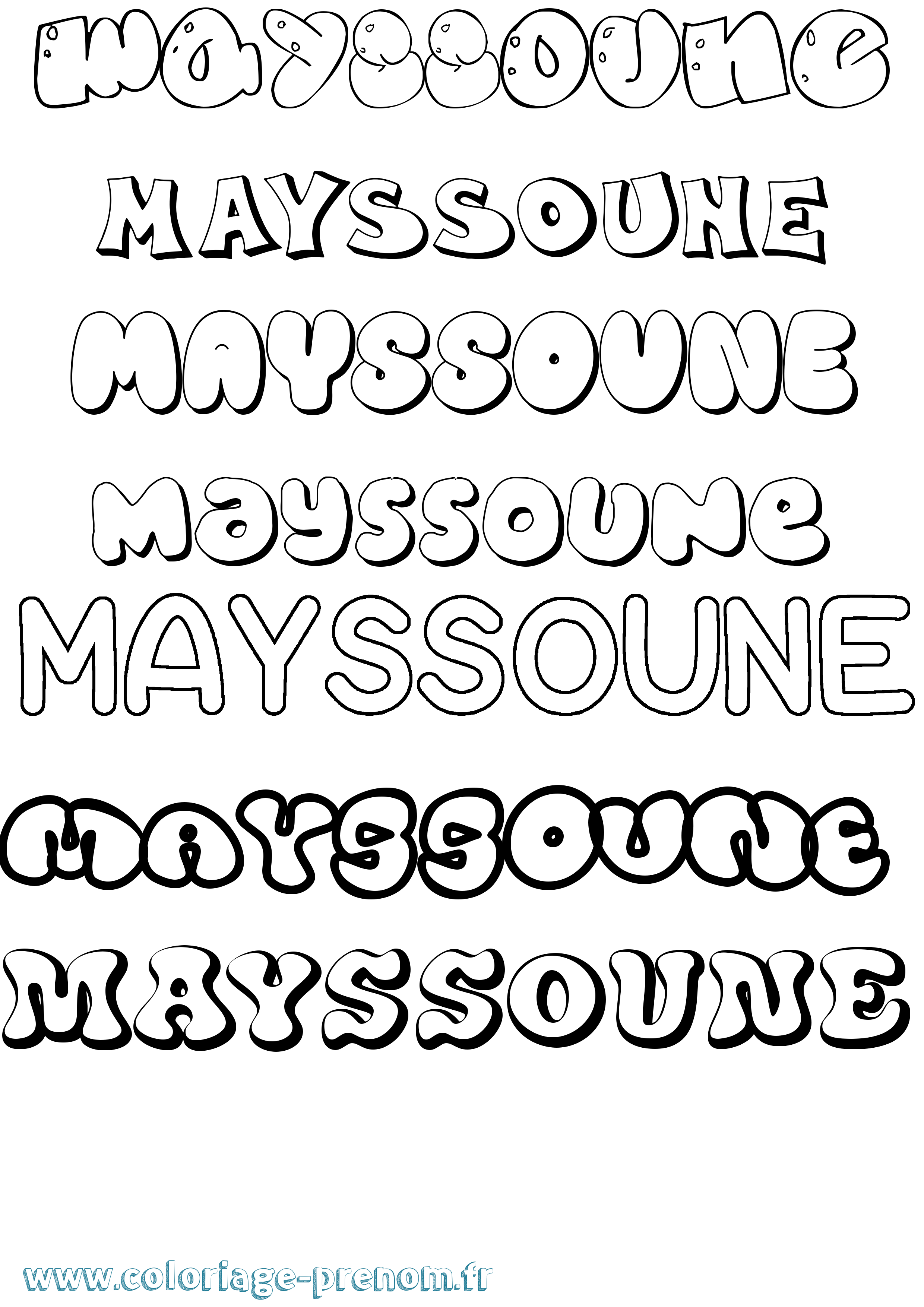 Coloriage prénom Mayssoune Bubble