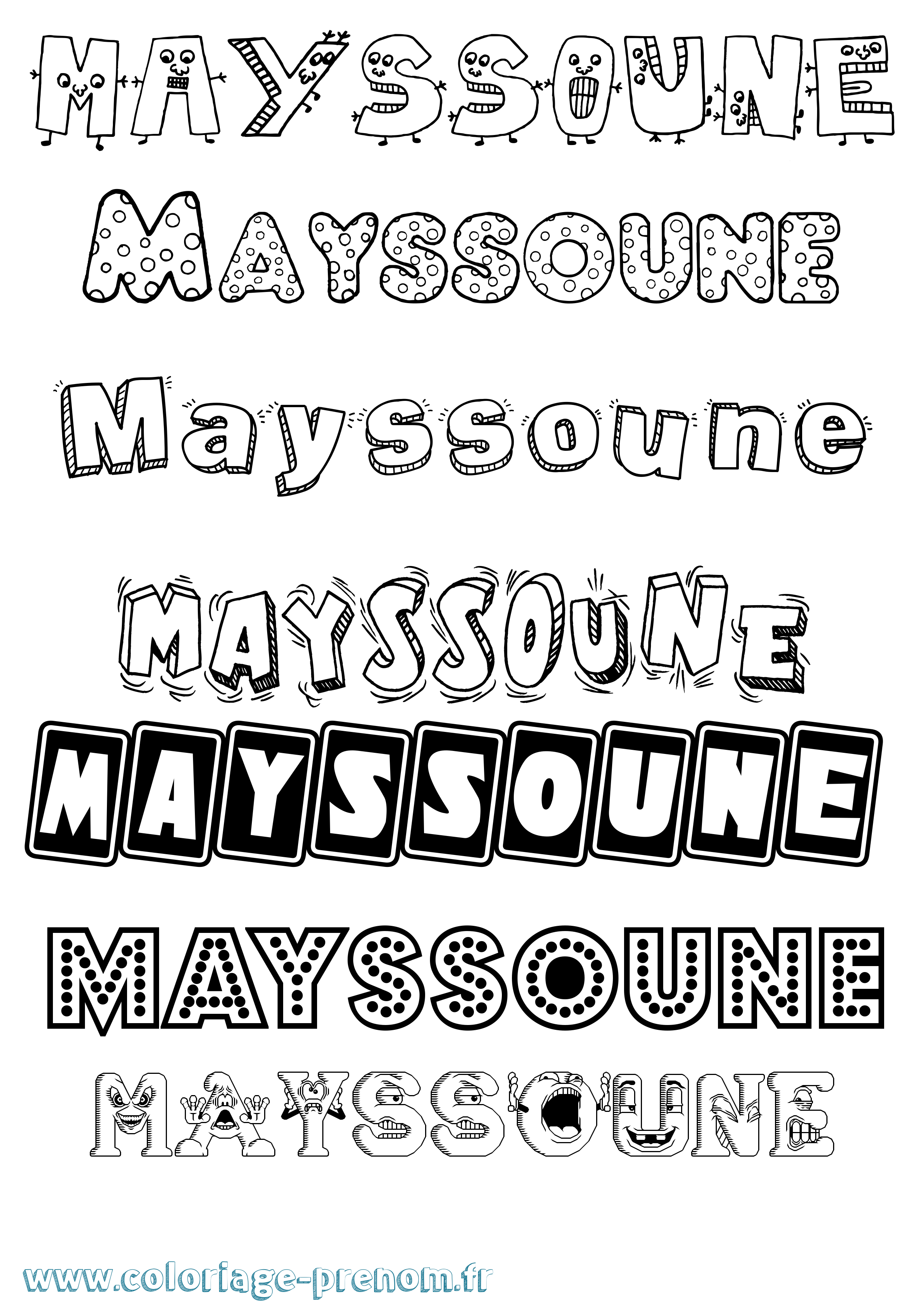 Coloriage prénom Mayssoune Fun