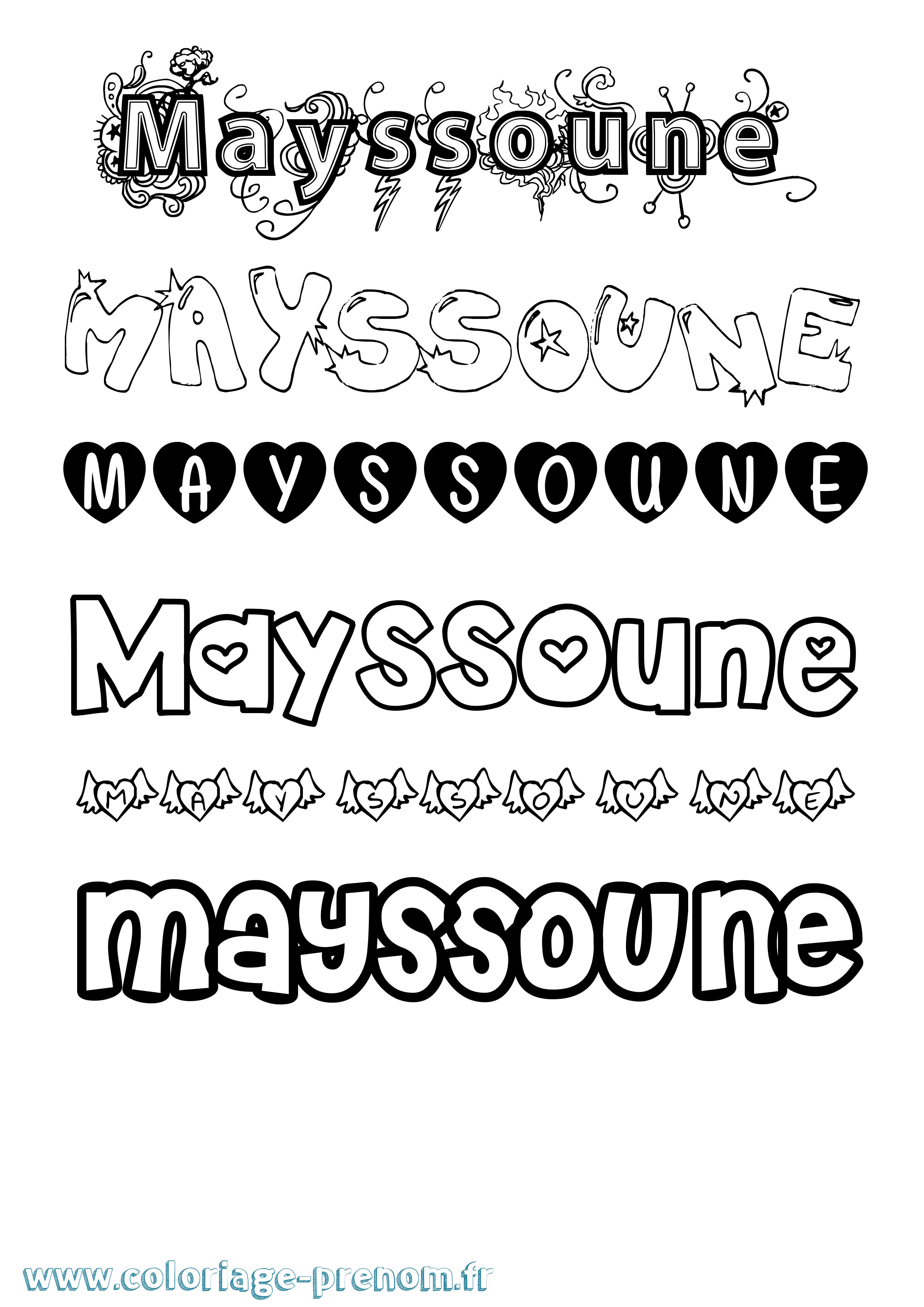 Coloriage prénom Mayssoune Girly