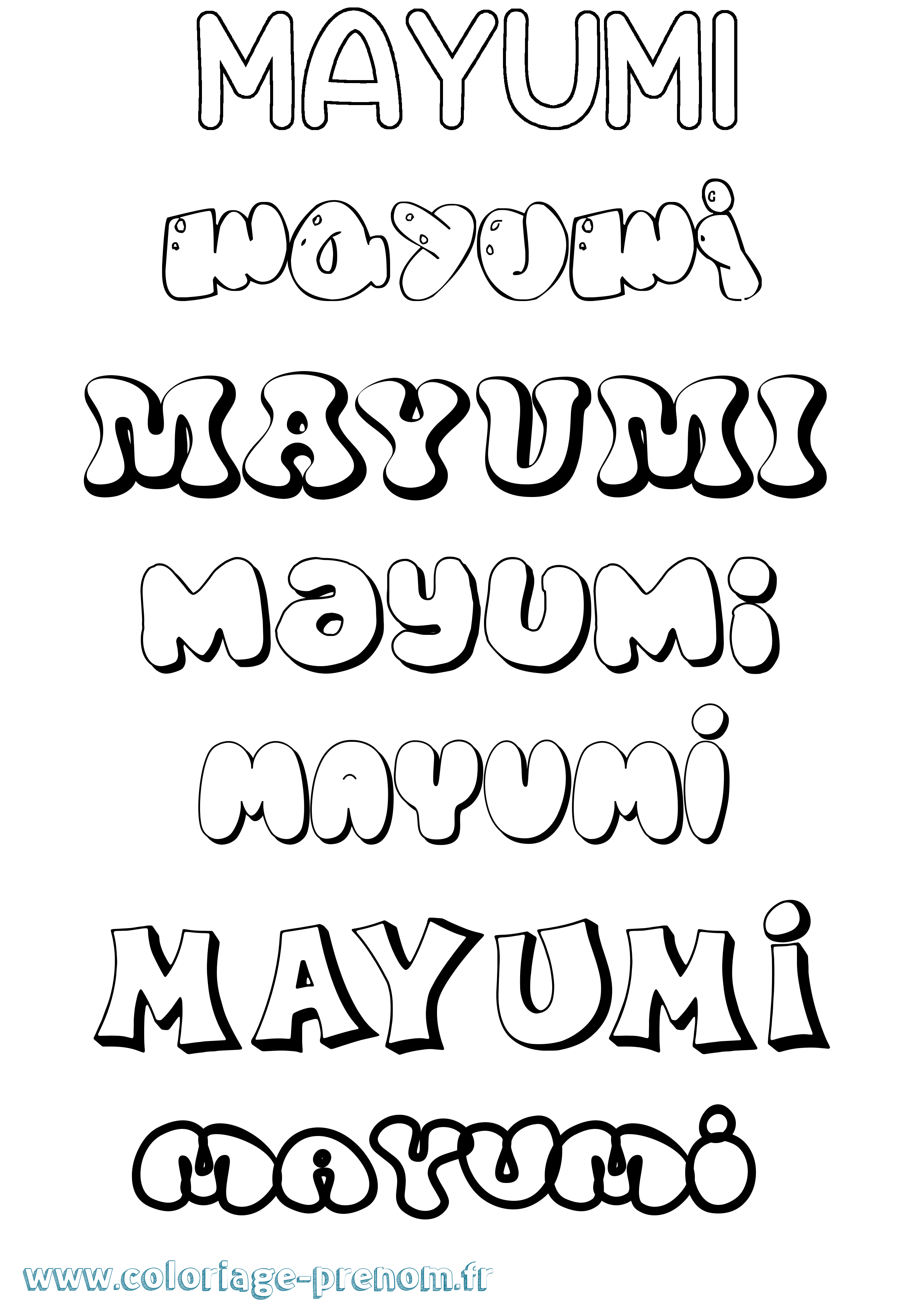Coloriage prénom Mayumi Bubble