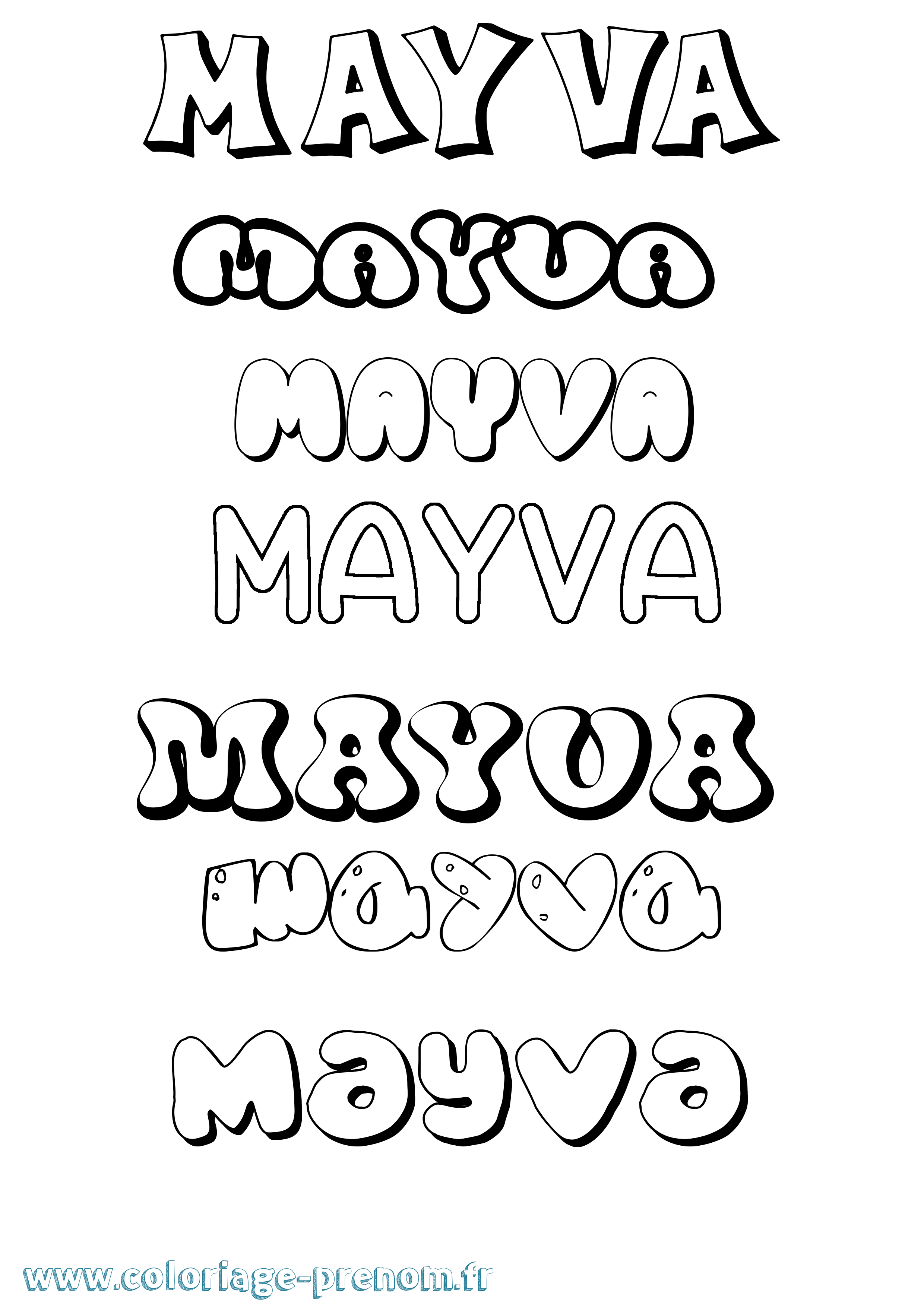 Coloriage prénom Mayva Bubble