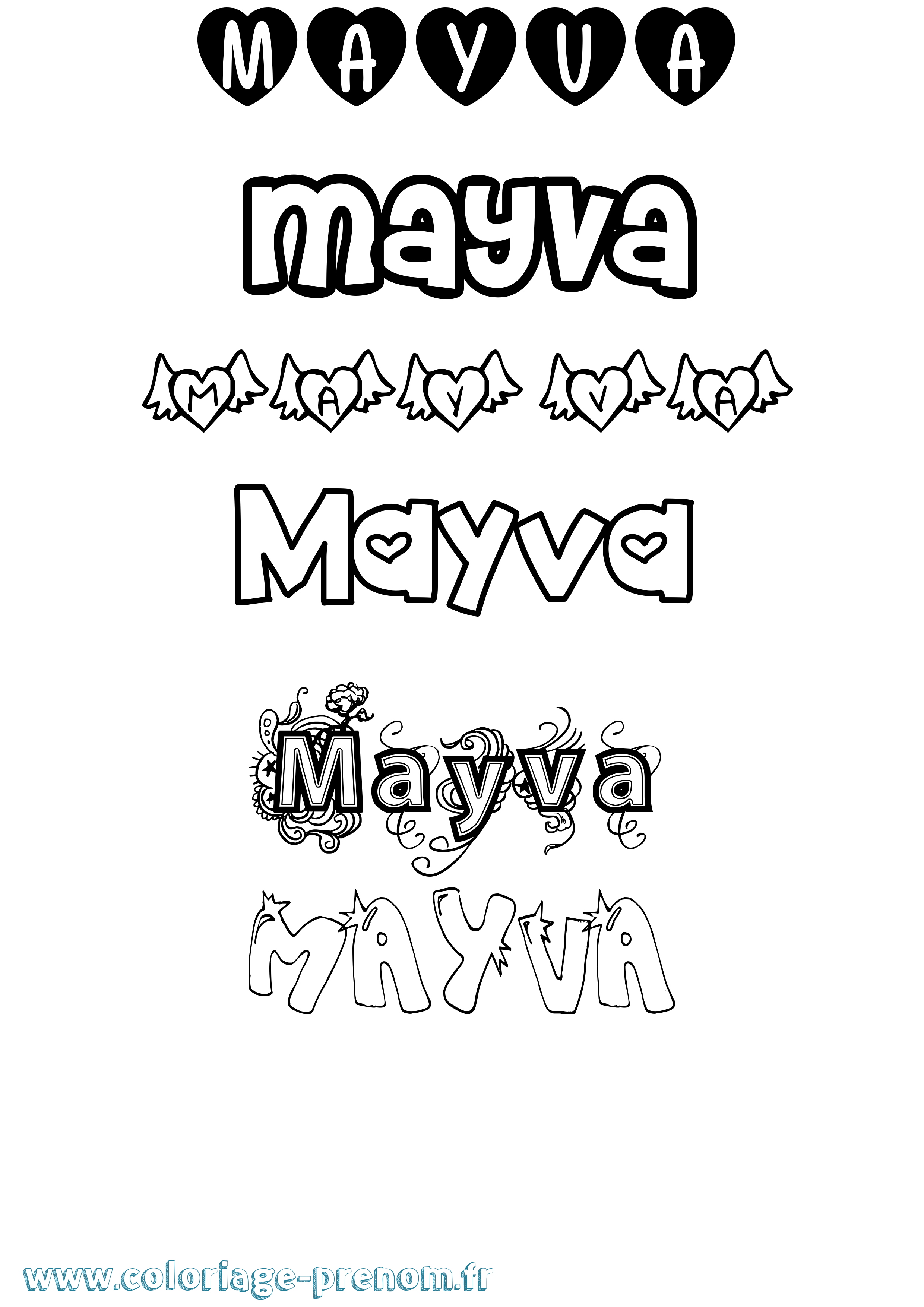 Coloriage prénom Mayva Girly