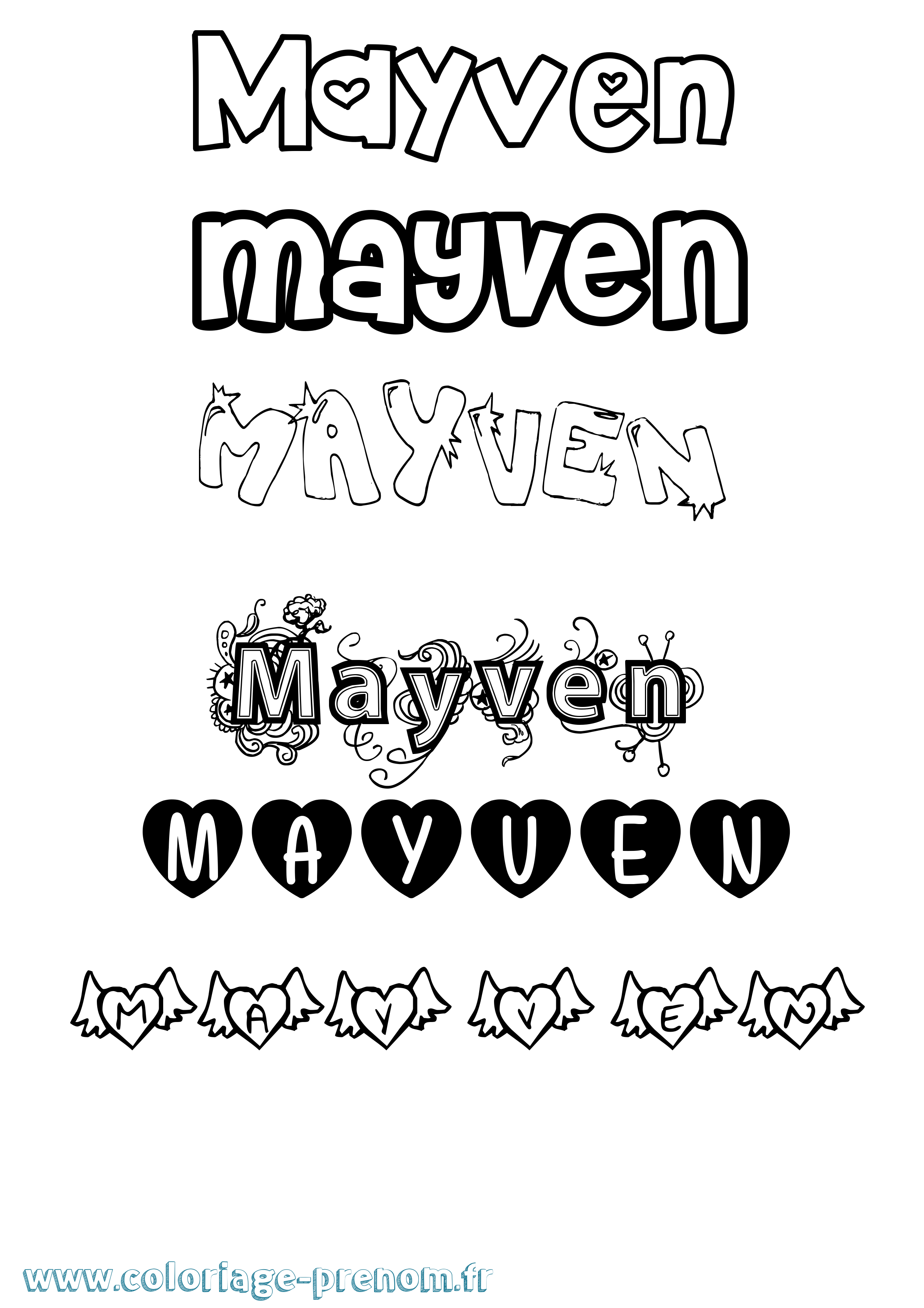 Coloriage prénom Mayven Girly