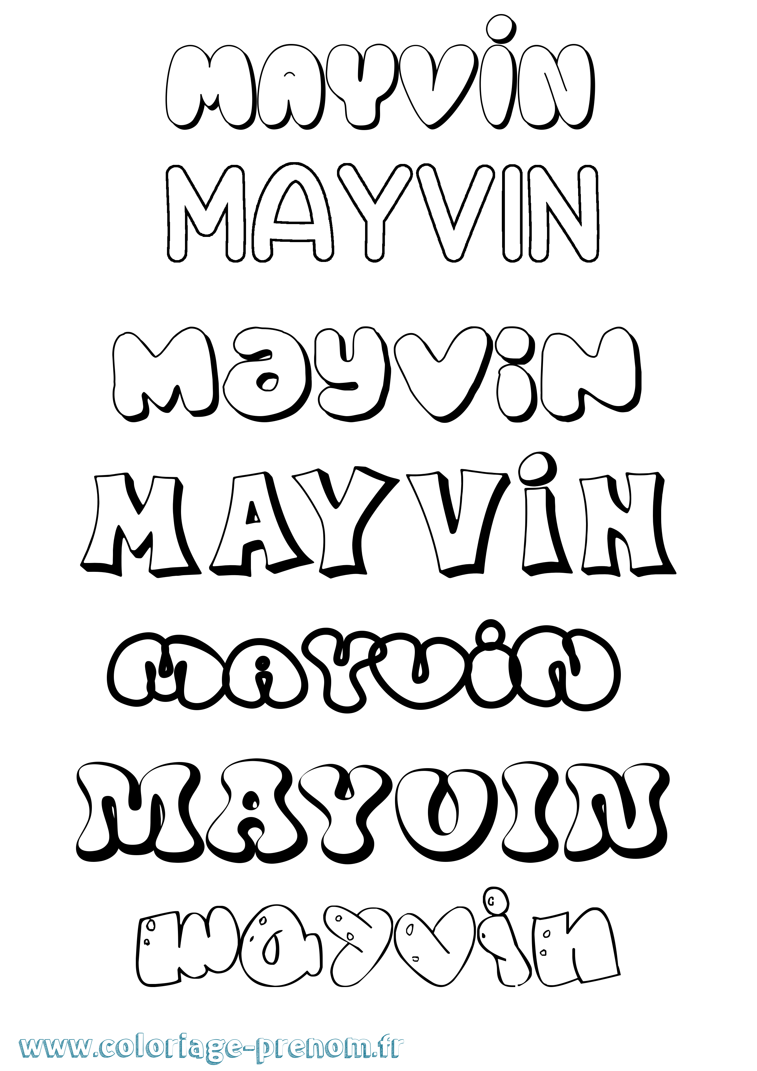Coloriage prénom Mayvin Bubble